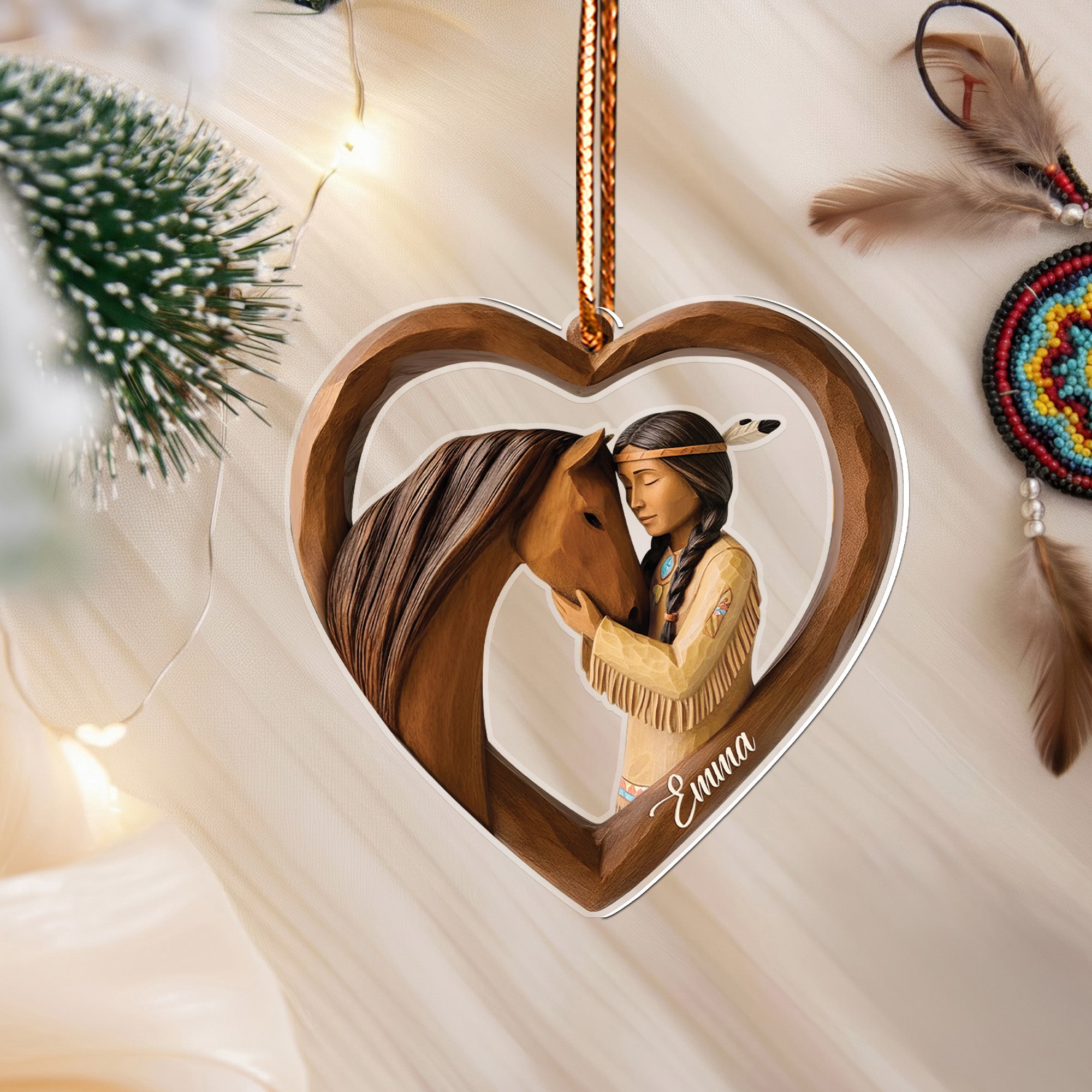 Spirit of the Horse and Maiden Ornament Unique Christmas Gift Decor Flat Acrylic (Custom Name)