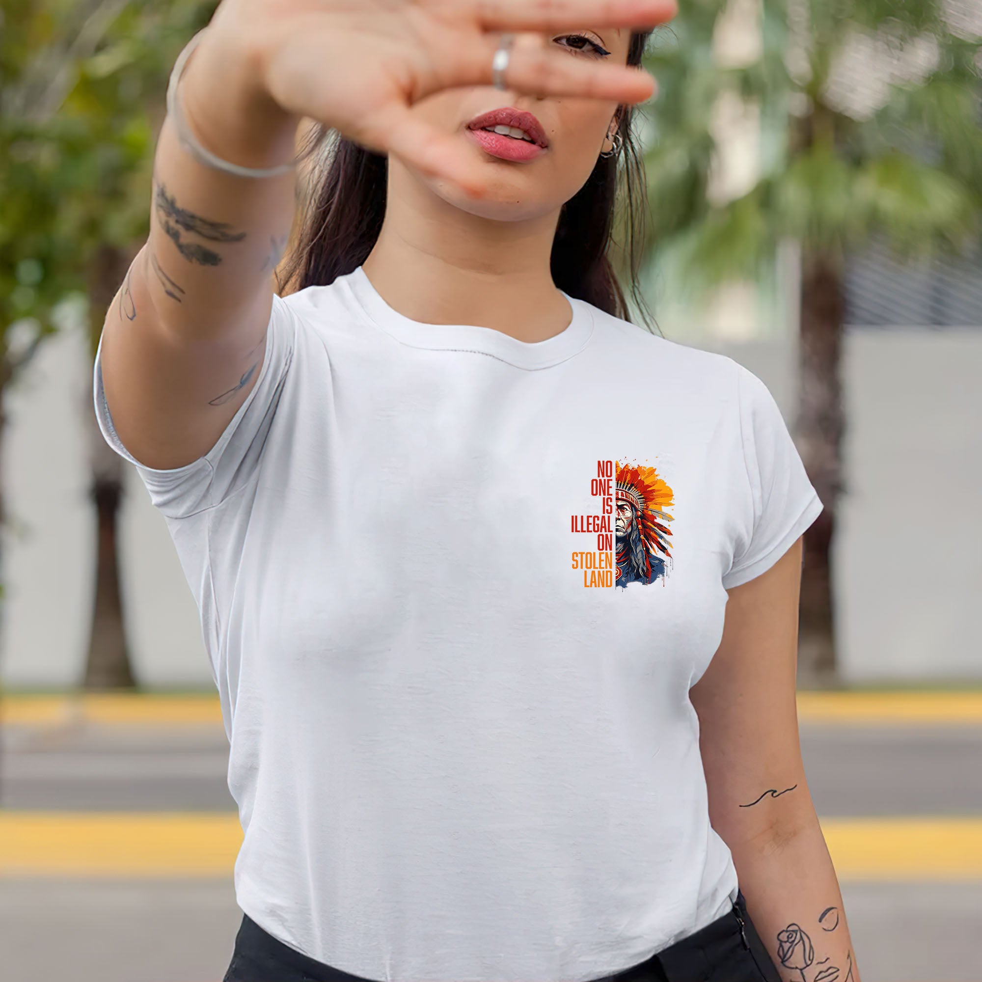 No One Is Illegal On Stolen Land Style 15 - Unisex T-shirt/T-shirt V-Neck/Hoodie/Sweatshirt - Two Sides