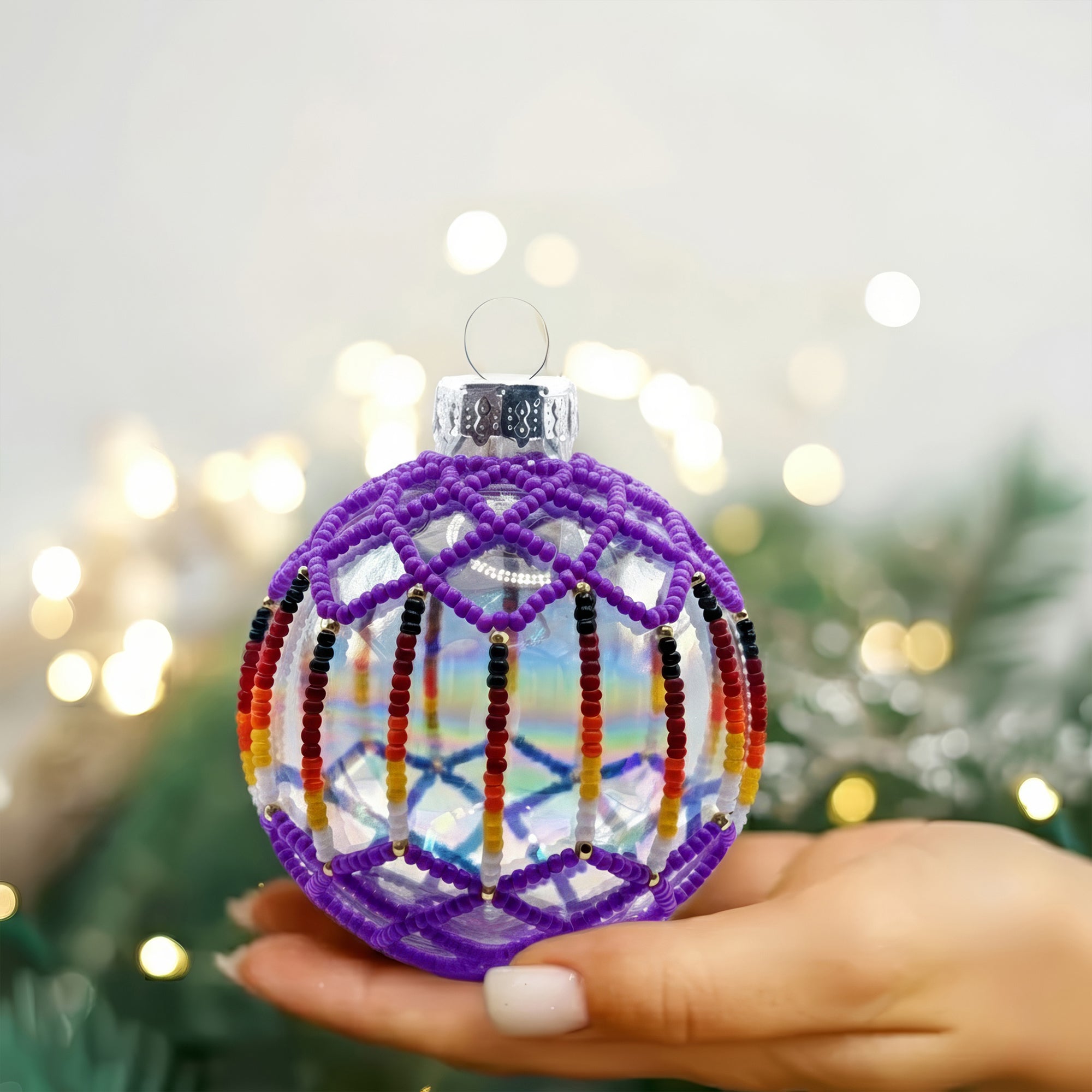 Purple Beaded Handmade Ornament Holiday Decor Gifts