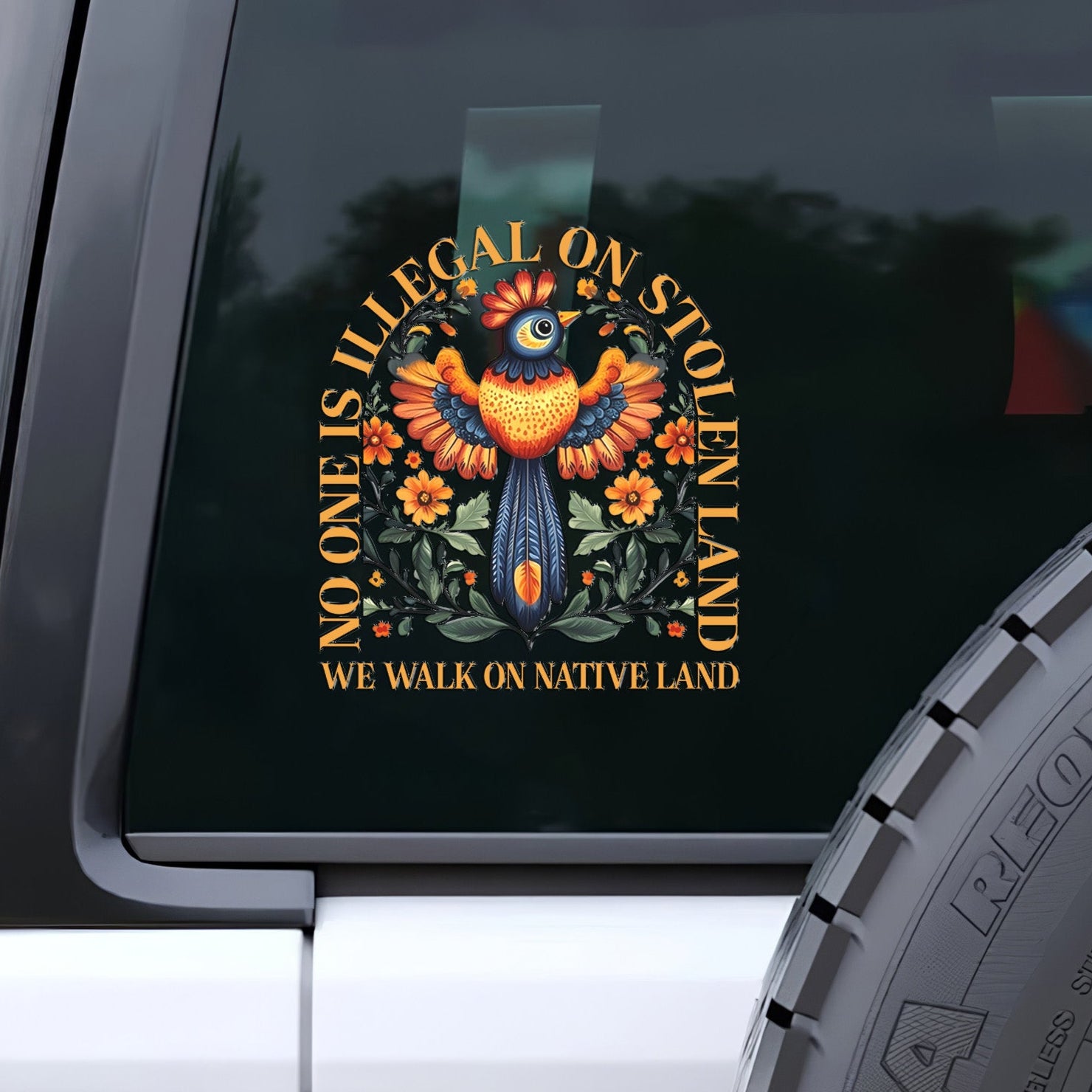 Decal No One Is Illegal On Stolen Land - We Walk On Native Land