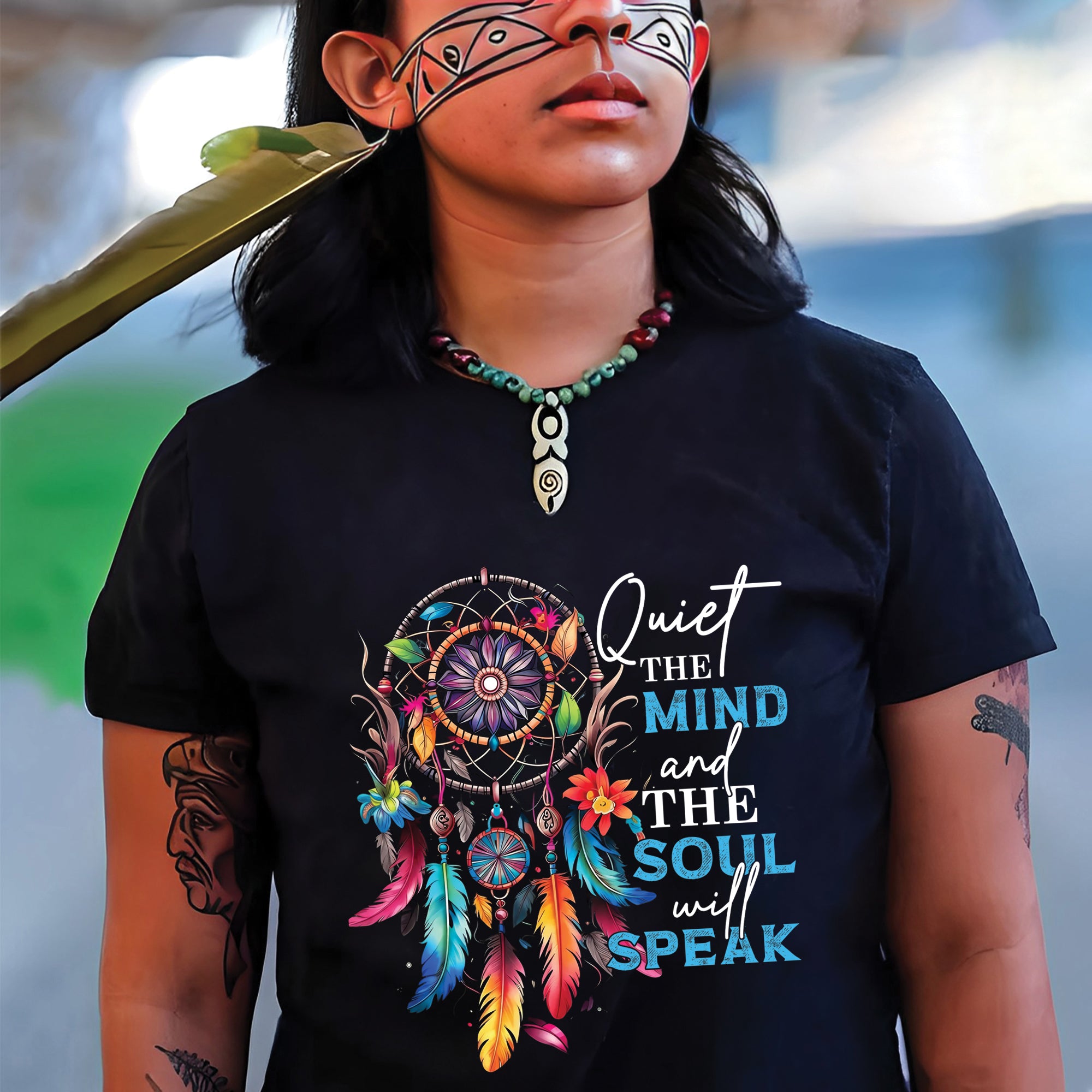 Quiet the Mind, the Soul Will Speak Native Dreamcatcher Unisex T-shirt/T-shirt V-neck/Hoodie/Sweatshirt