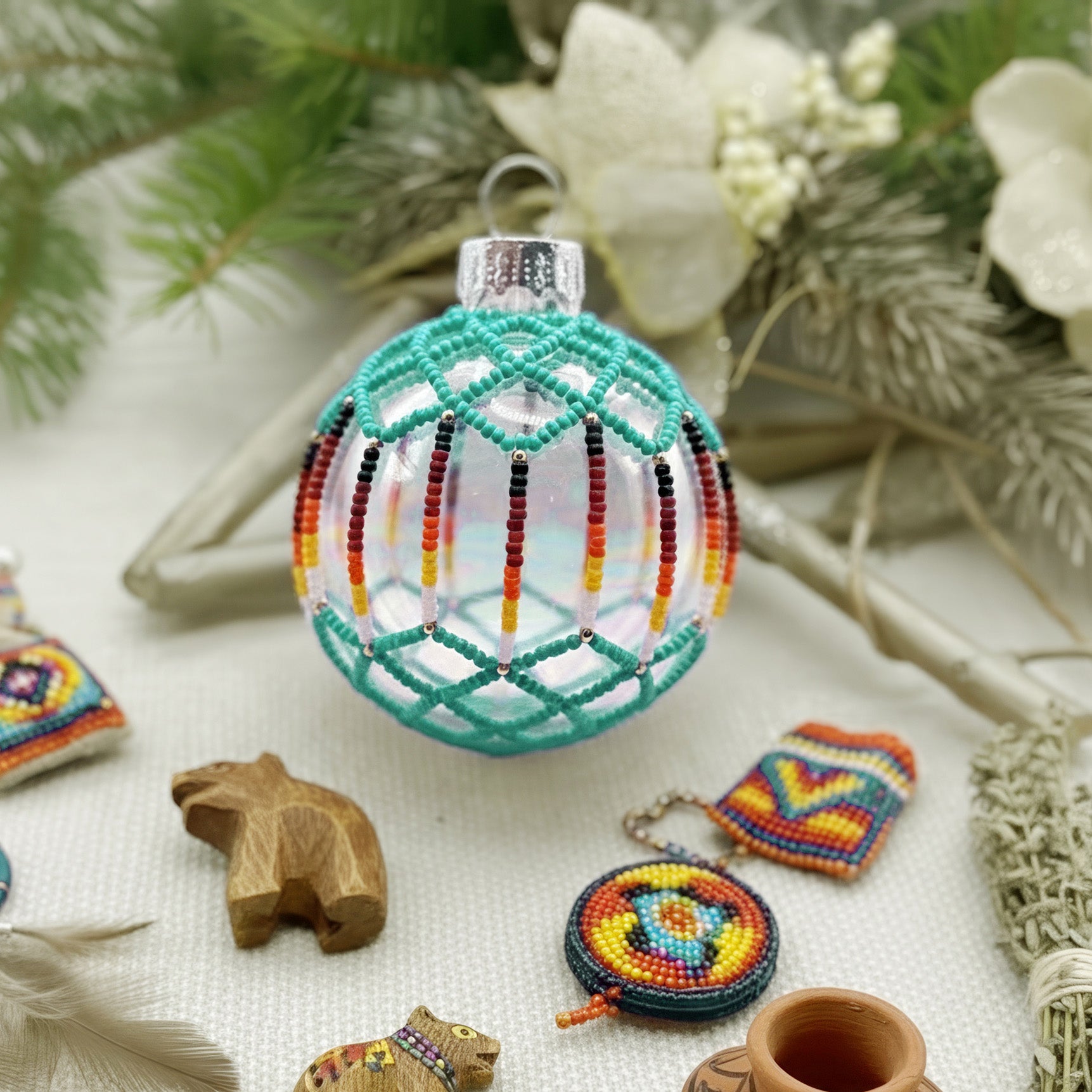 Turquoise Luster Beaded Ornament Holiday Decor Gifts