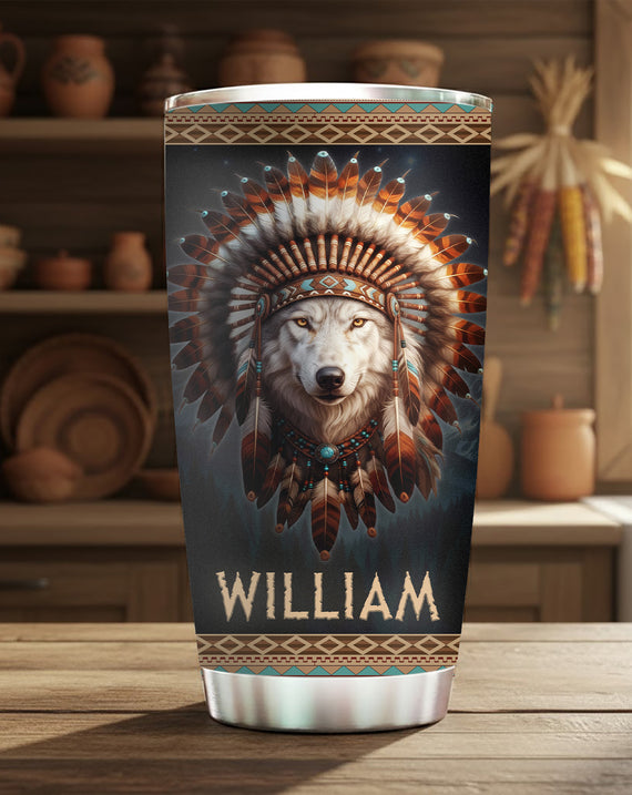 Warrior Wolf Tumbler Stainless Steel Drinking Cup (Custom Name)