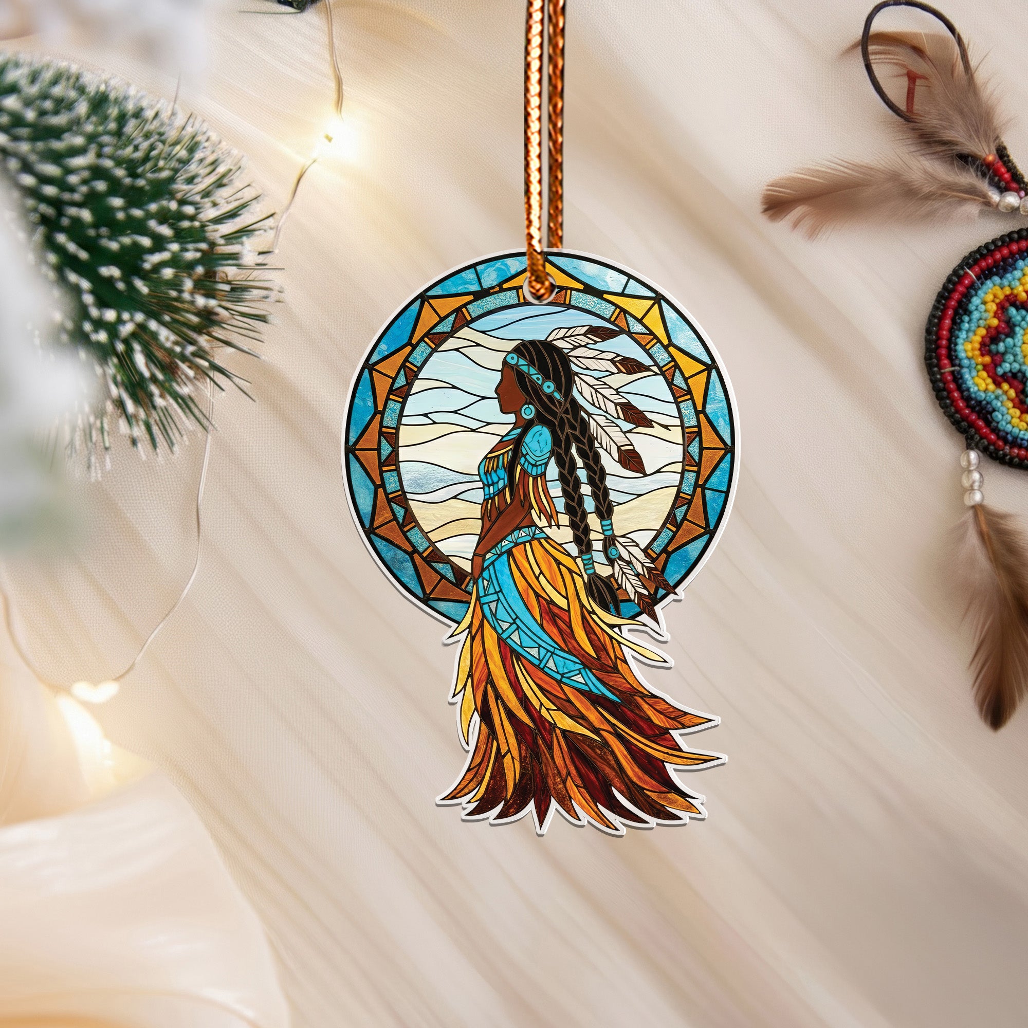 Indigenous Tribal Woman Ornament Native American Unique Gift Decor Flat Acrylic