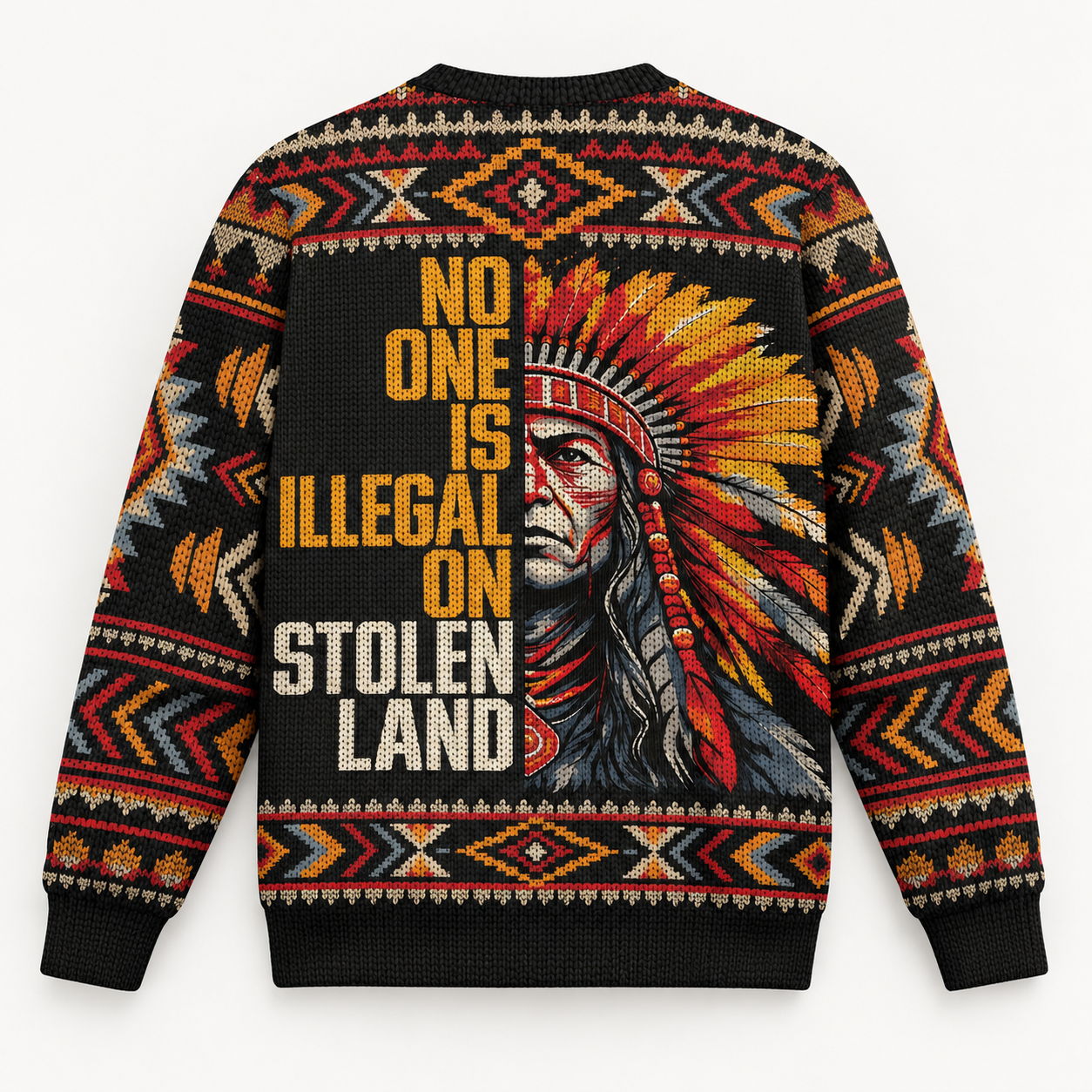 No One Is Illegal On Stolen Land Ugly Sweatshirt - Native American Ugly Sweatshirt Unisex