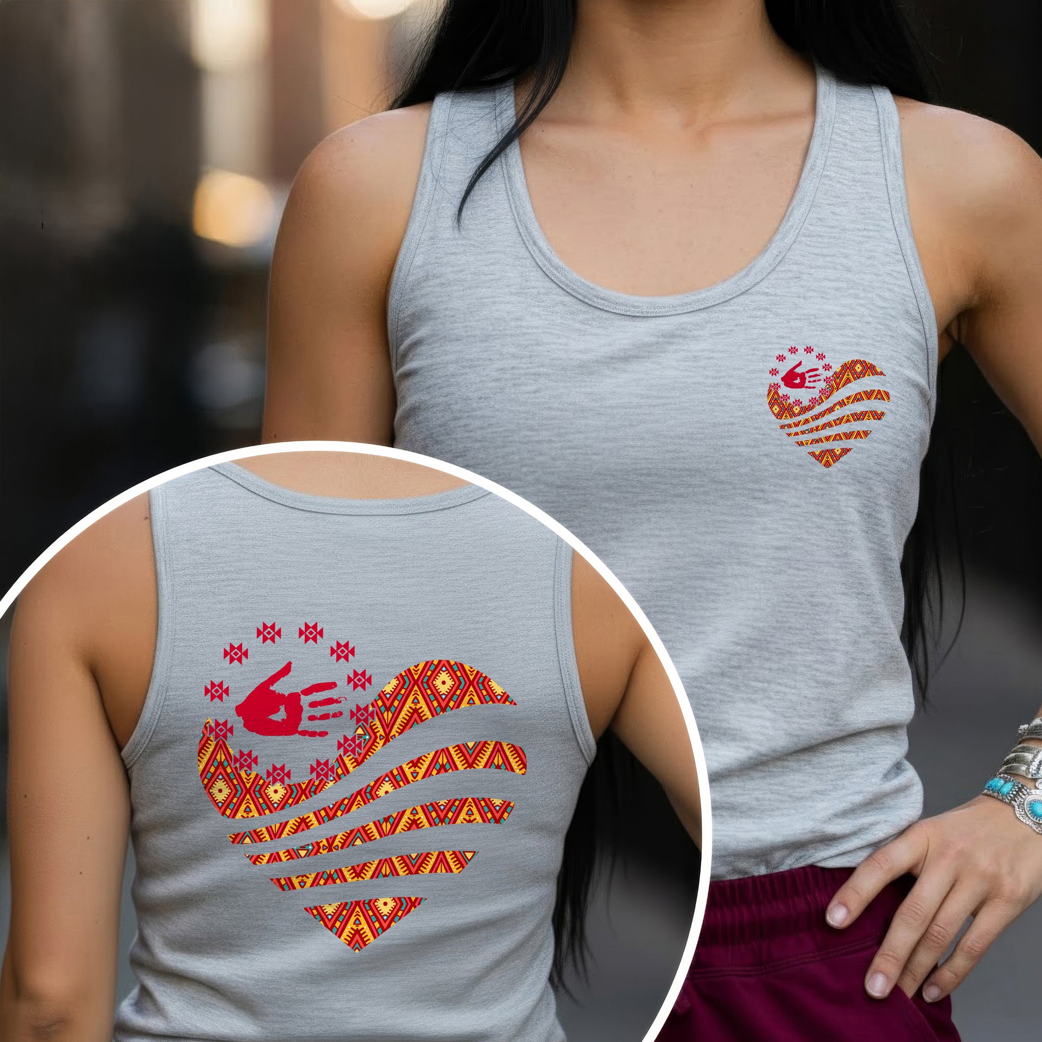 [Two Sides] Red Hand Heart of Culture Native American Unisex Tank Top/Long Sleeve/Hoodie Zip