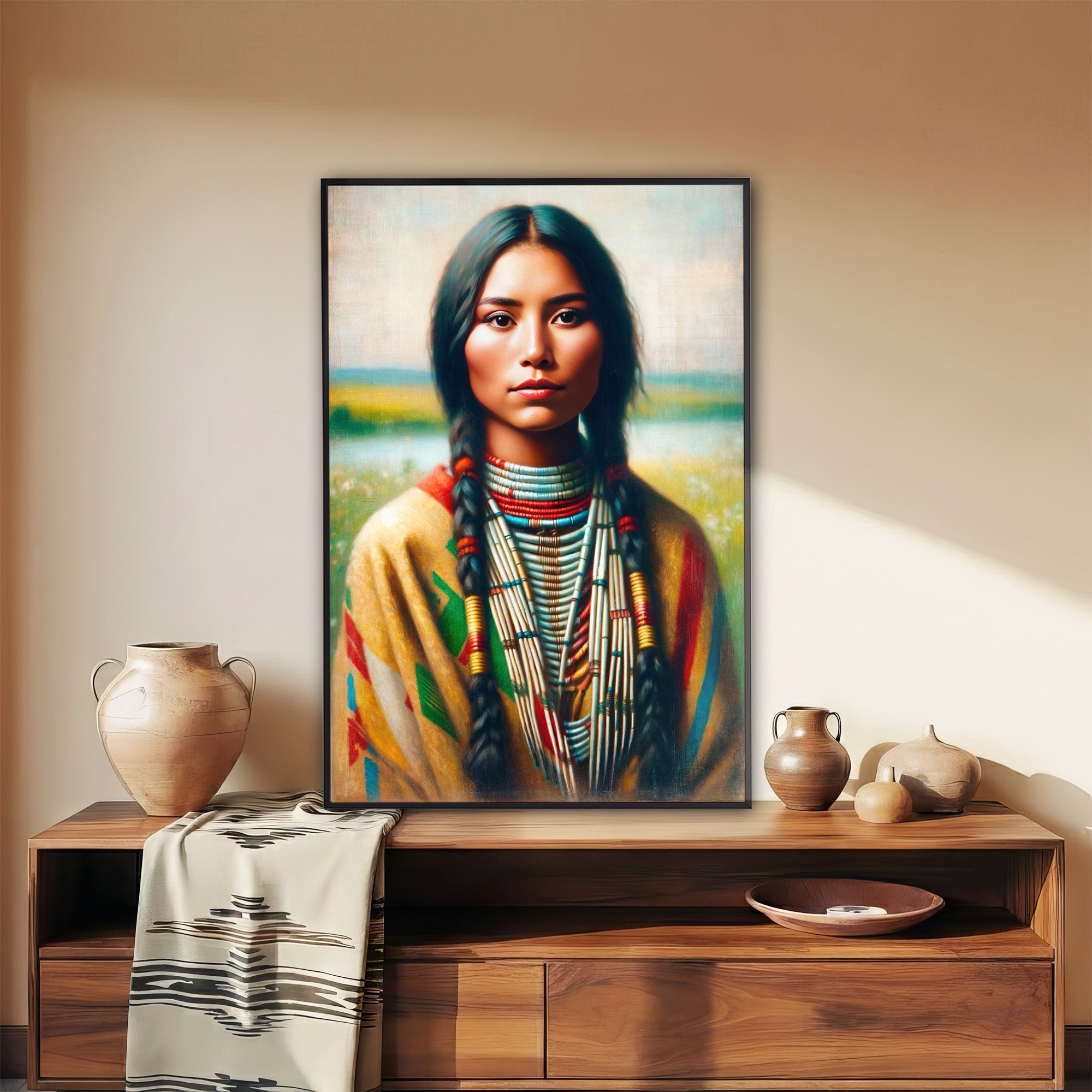 Custom Native American Women Portrait Photo Canvas Art Gift Home Decor