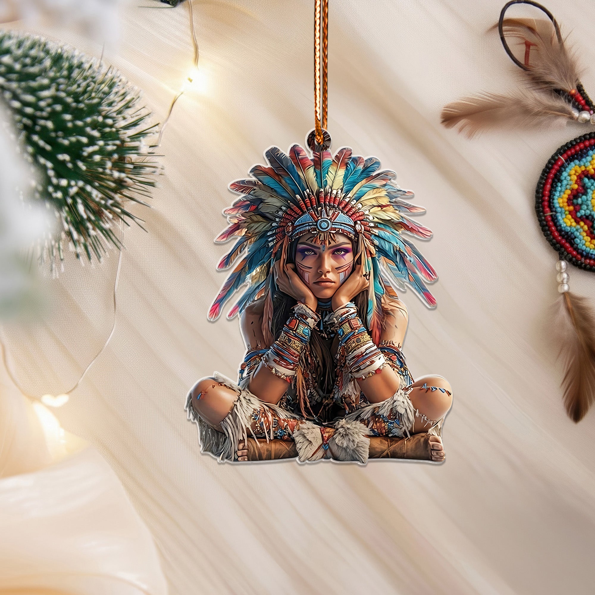 Tribal Warrior Girl Ornament Native American Unique Christmas Gift Decor Flat Acrylic