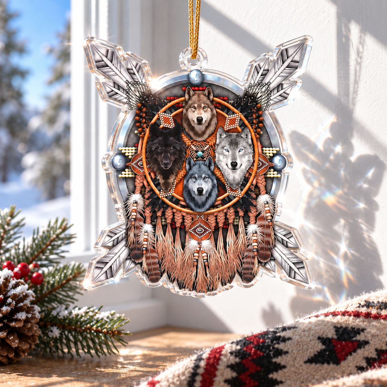 Wolf Feather Native American - Unique Gift Decor Flat Acrylic