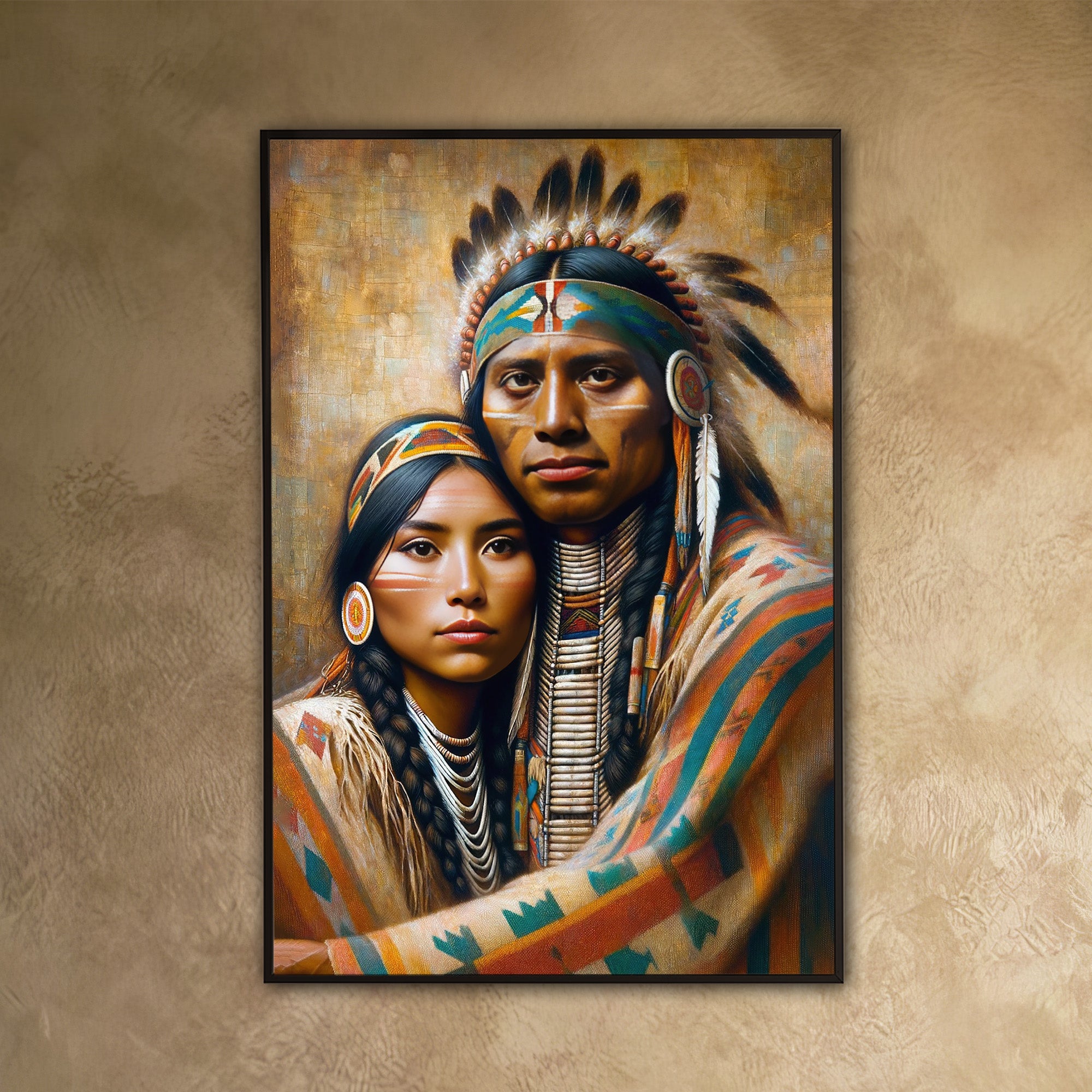 Custom Native American Couple Portrait Photo Canvas Art Gift Home Decor