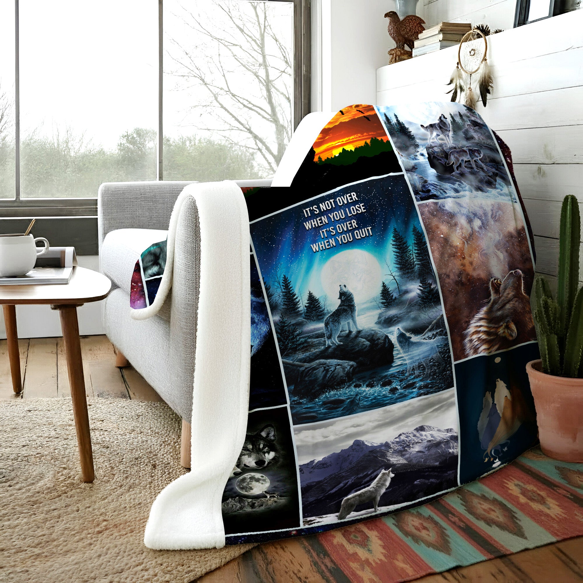 Native American Night Wolves Symbols Soft and Warm Premium Fleece Blanket