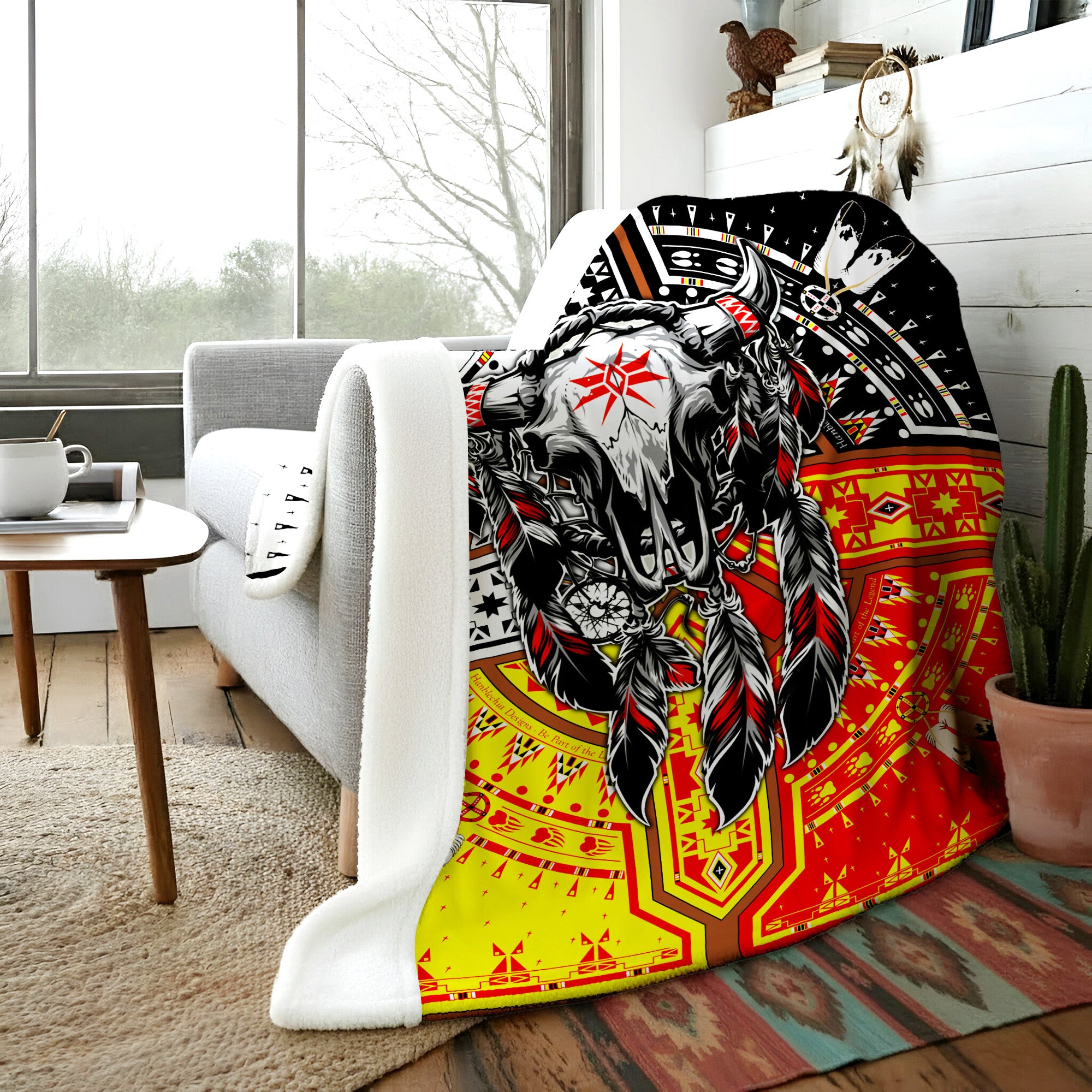 Native American Style Buffalo Head Soft And Warm Premium Fleece Blanket