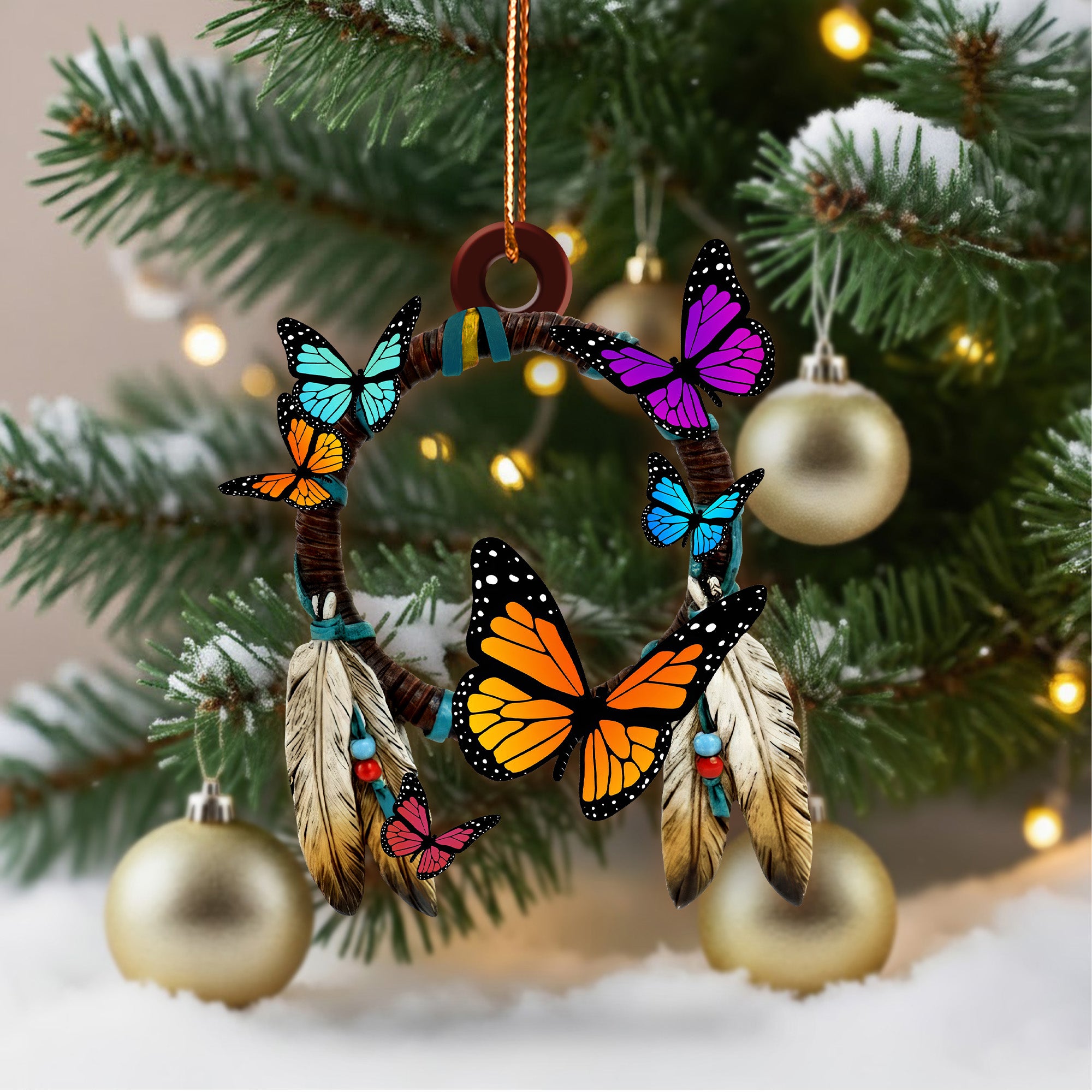 Monarch Butterfly Dreamcatcher Ornament - Unique Christmas Gift Decor Flat Acrylic