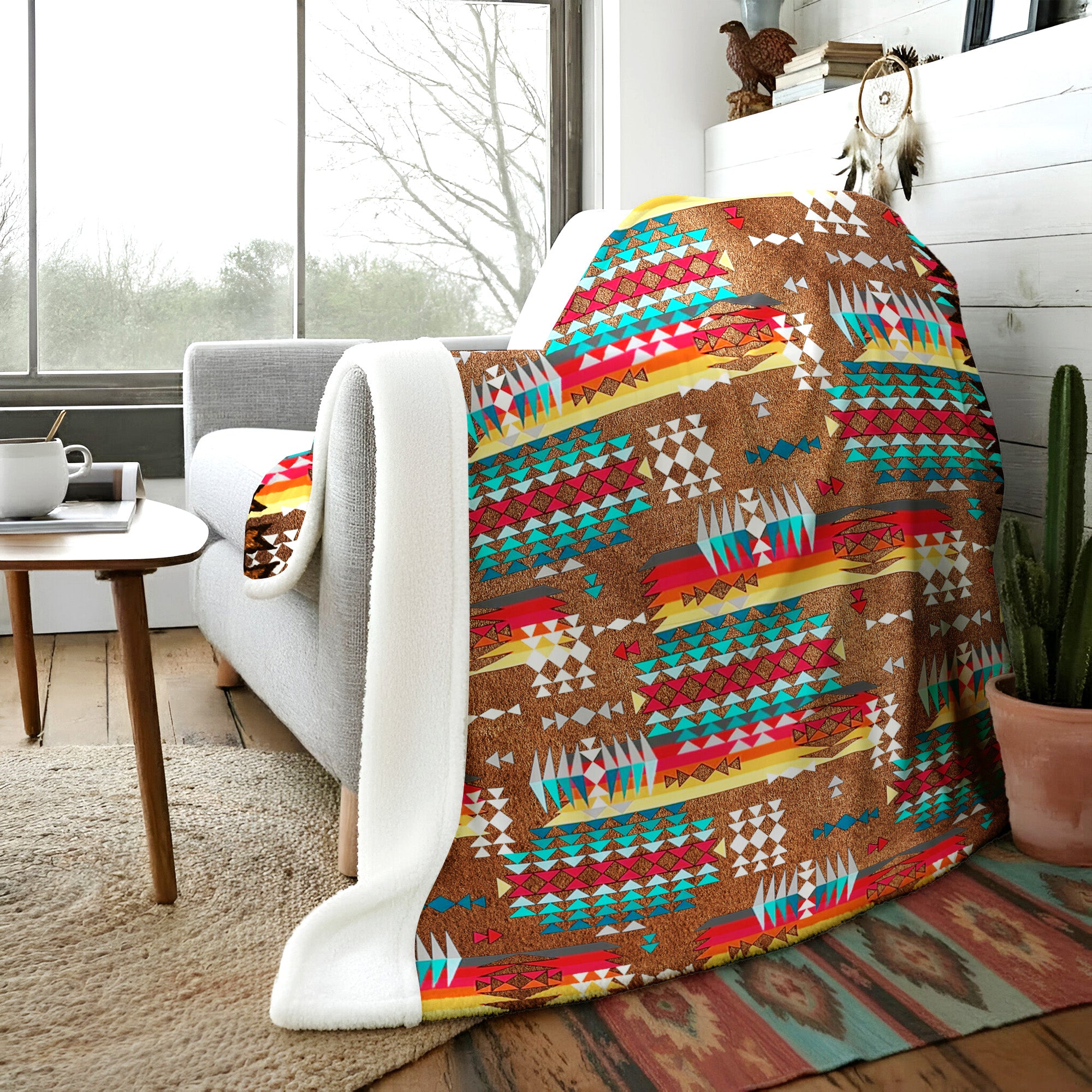 Native American Style Brown Pattern Soft And Warm Premium Fleece Blanket