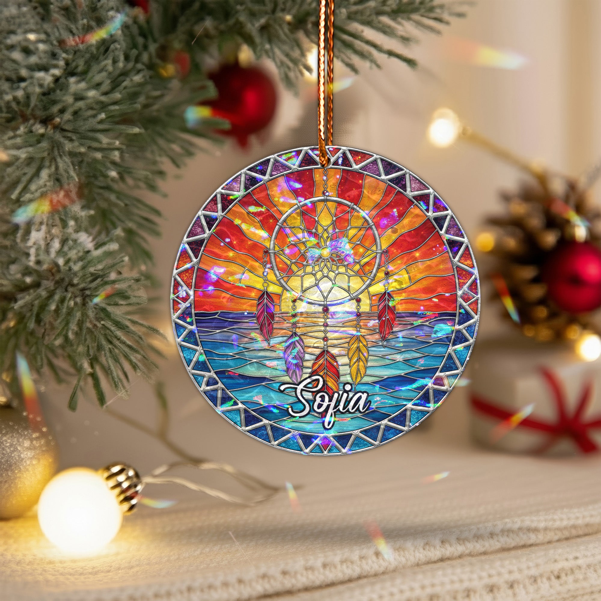 Sunset Waves Dreamcatcher Acrylic Suncatcher Ornament Unique Christmas Gift Decor (Custom Name)