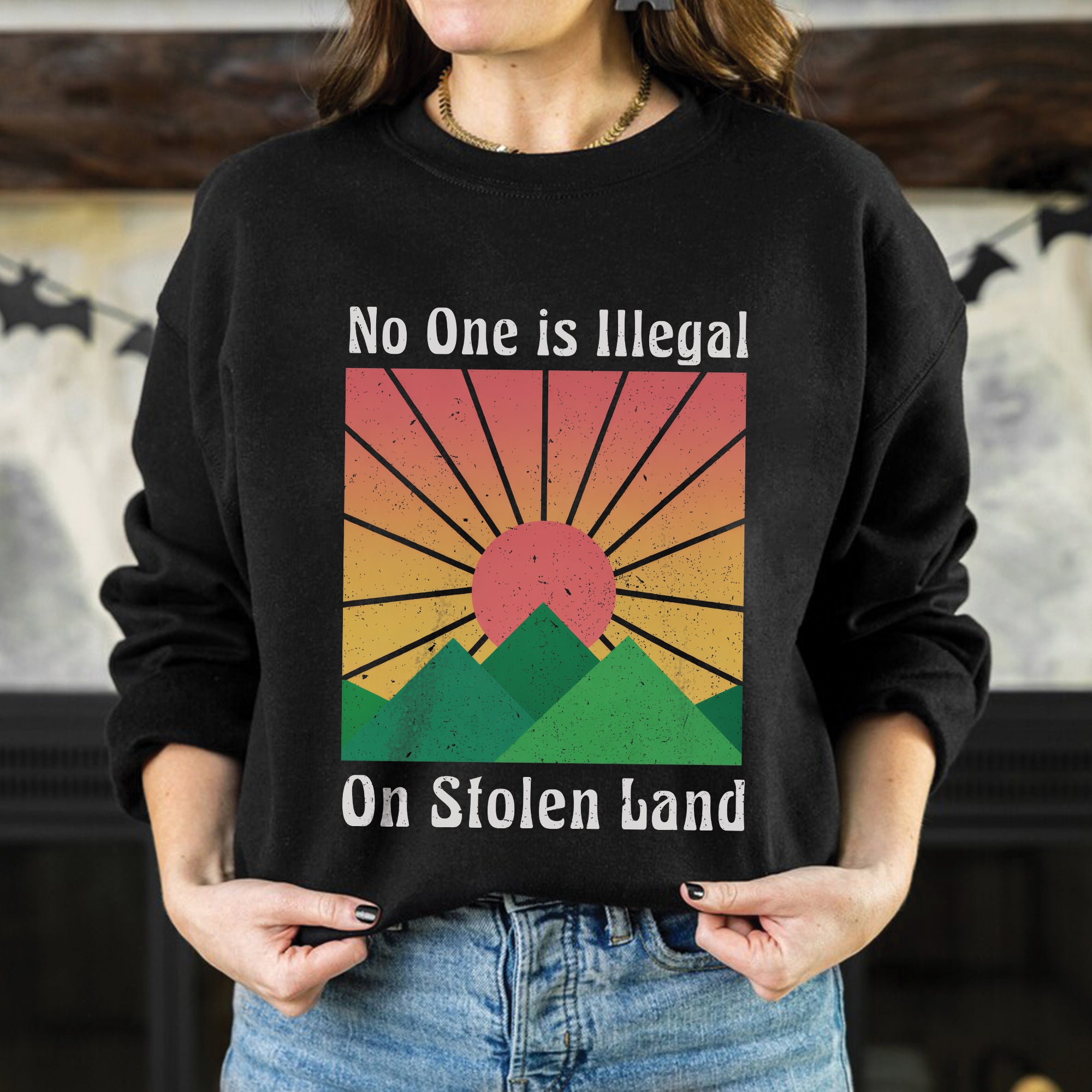 No One Is Illegal On Stolen Land Sun Symbol of Native Rights & Justice Unisex T-shirt/V-neck T-shirt/Hoodie/Sweatshirt