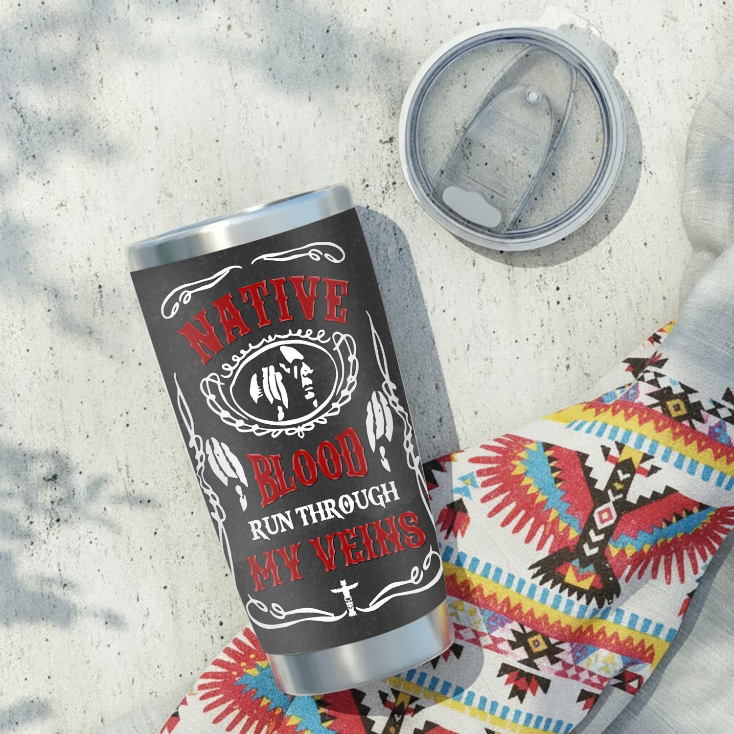Native Blood Run Through My Veins Tumbler Stainless Steel Drinking Cup (Custom Name)