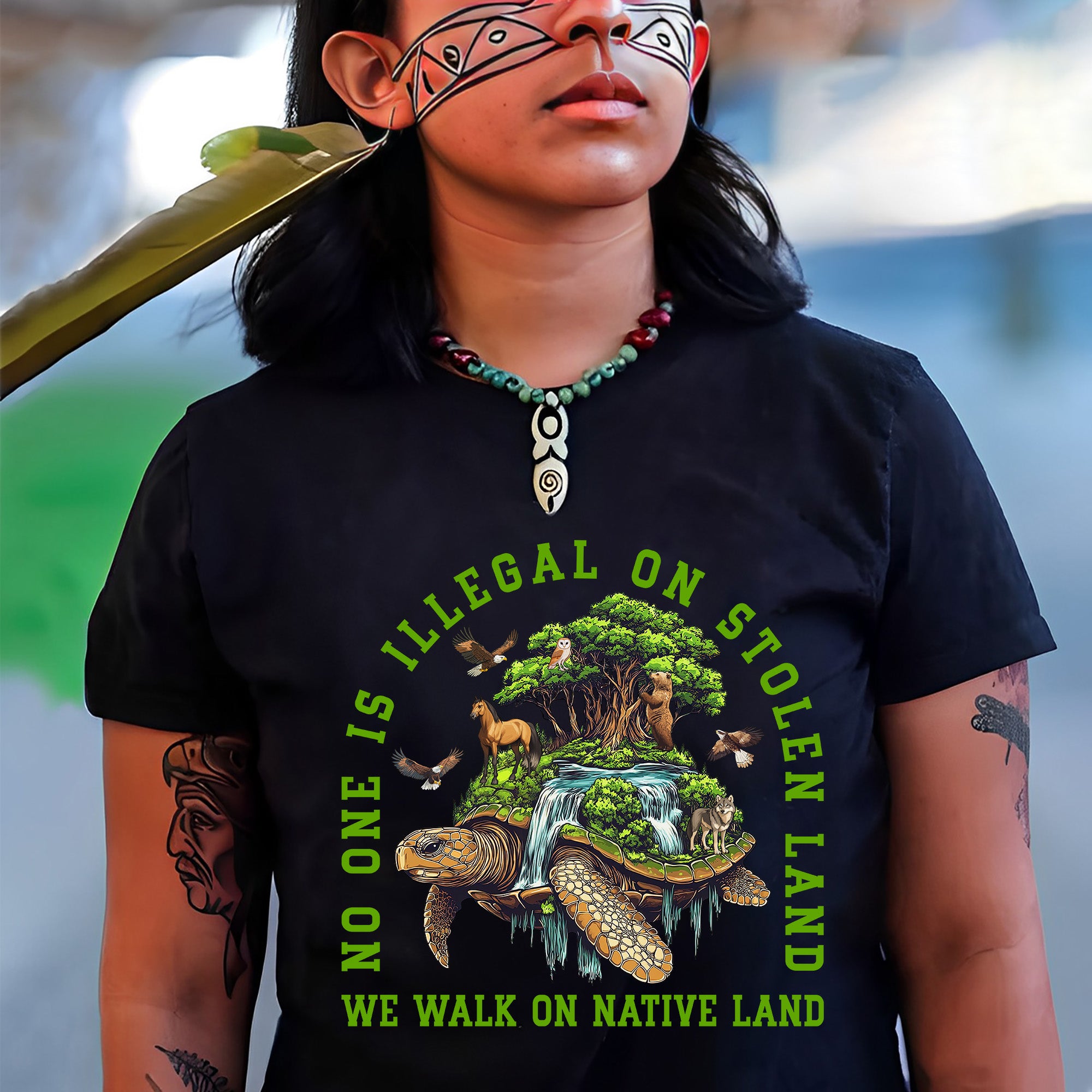 No One Is Illegal On Stolen Land. We Walk On Native Land Style 4 - One Sides Unisex T-Shirt/T-Shirt V-Neck/Hoodie/Sweatshirt