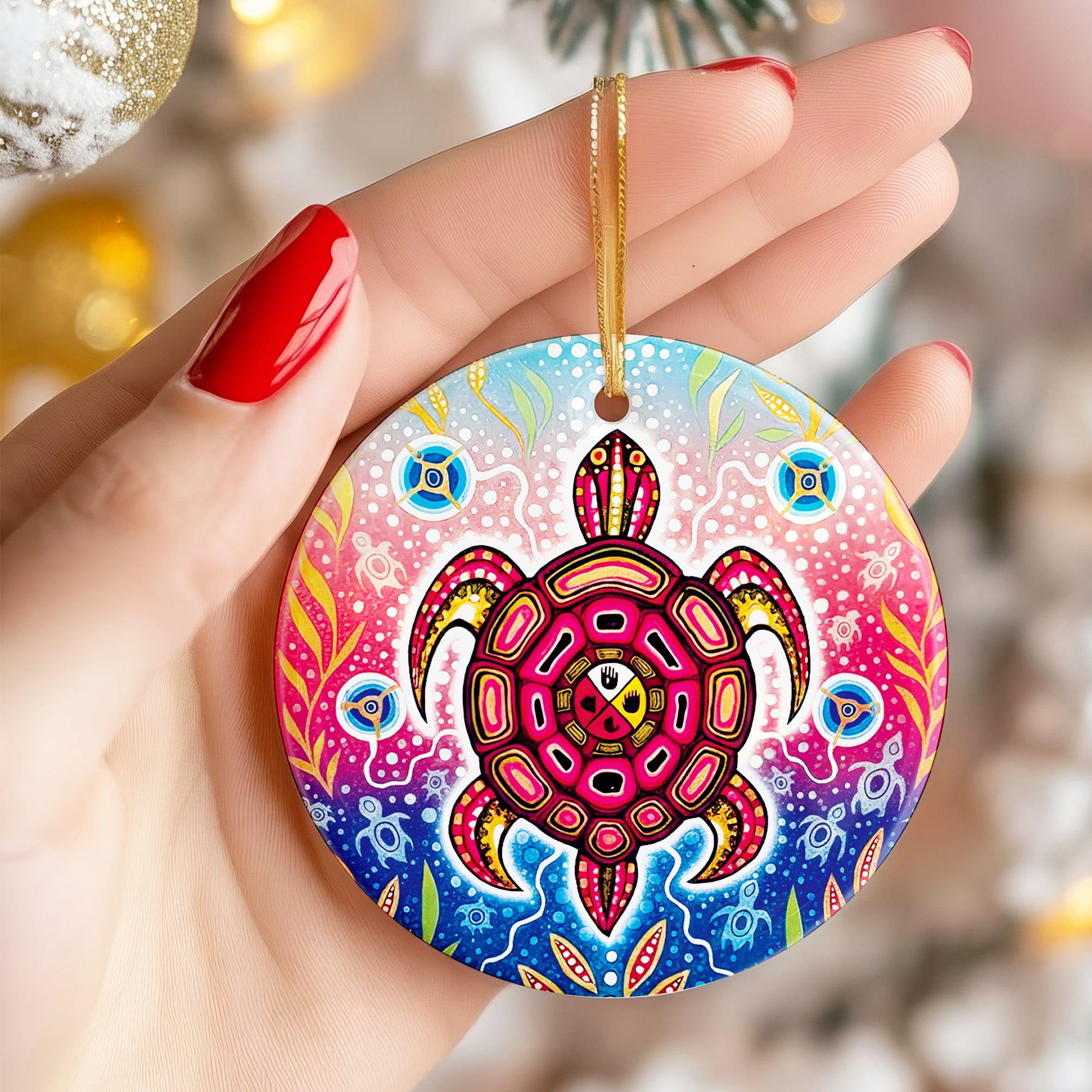 Sacred Healing Turtle Ceramic Ornament – Indigenous Art Decor