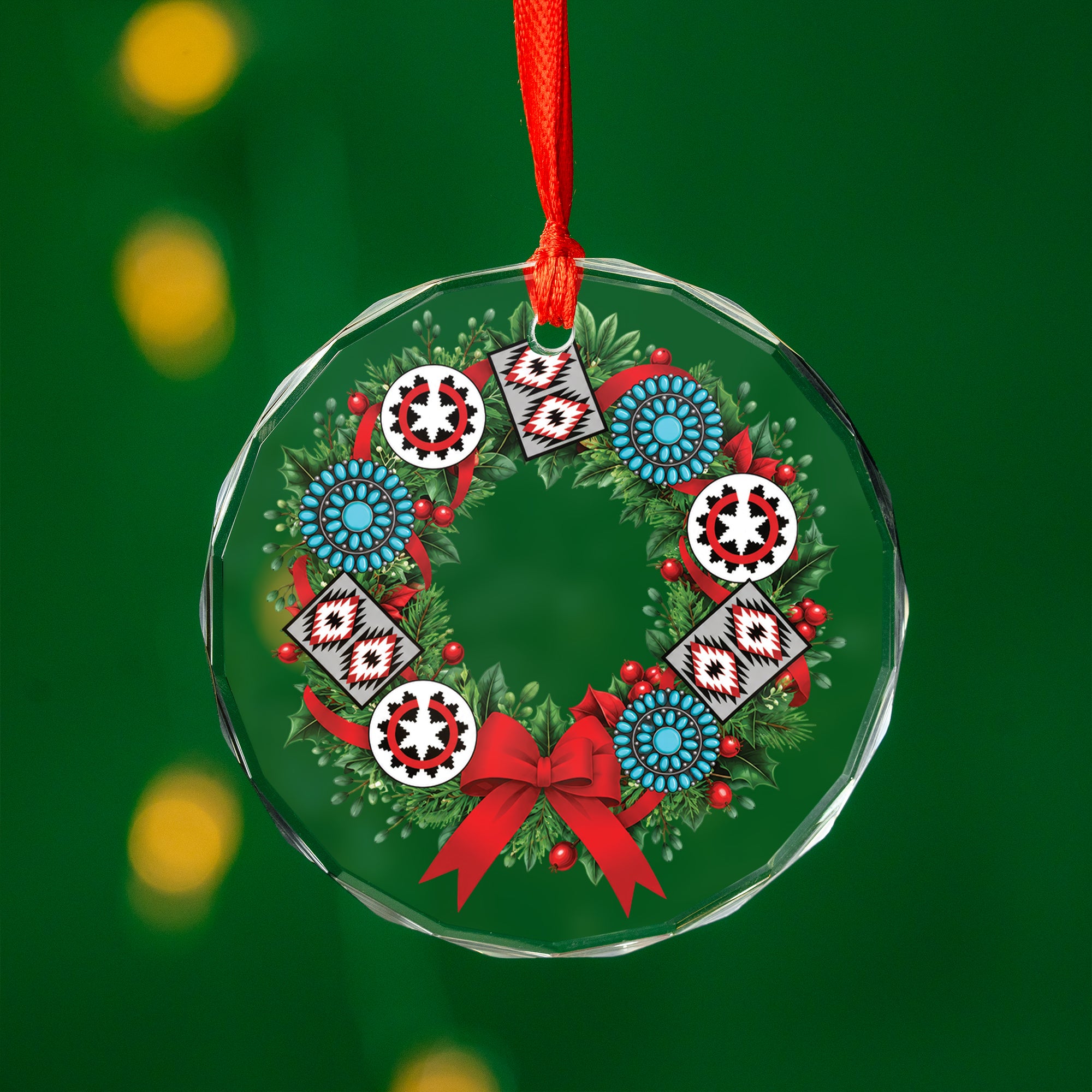 Wreath Christmas Native Tribal Glass Ornament – Indigenous Art Decor