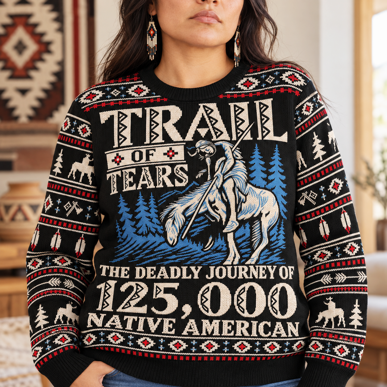 Trail Of Tear THE DEADLY JOURNEY OF 125,000 - Native American Ugly Sweatshirt
