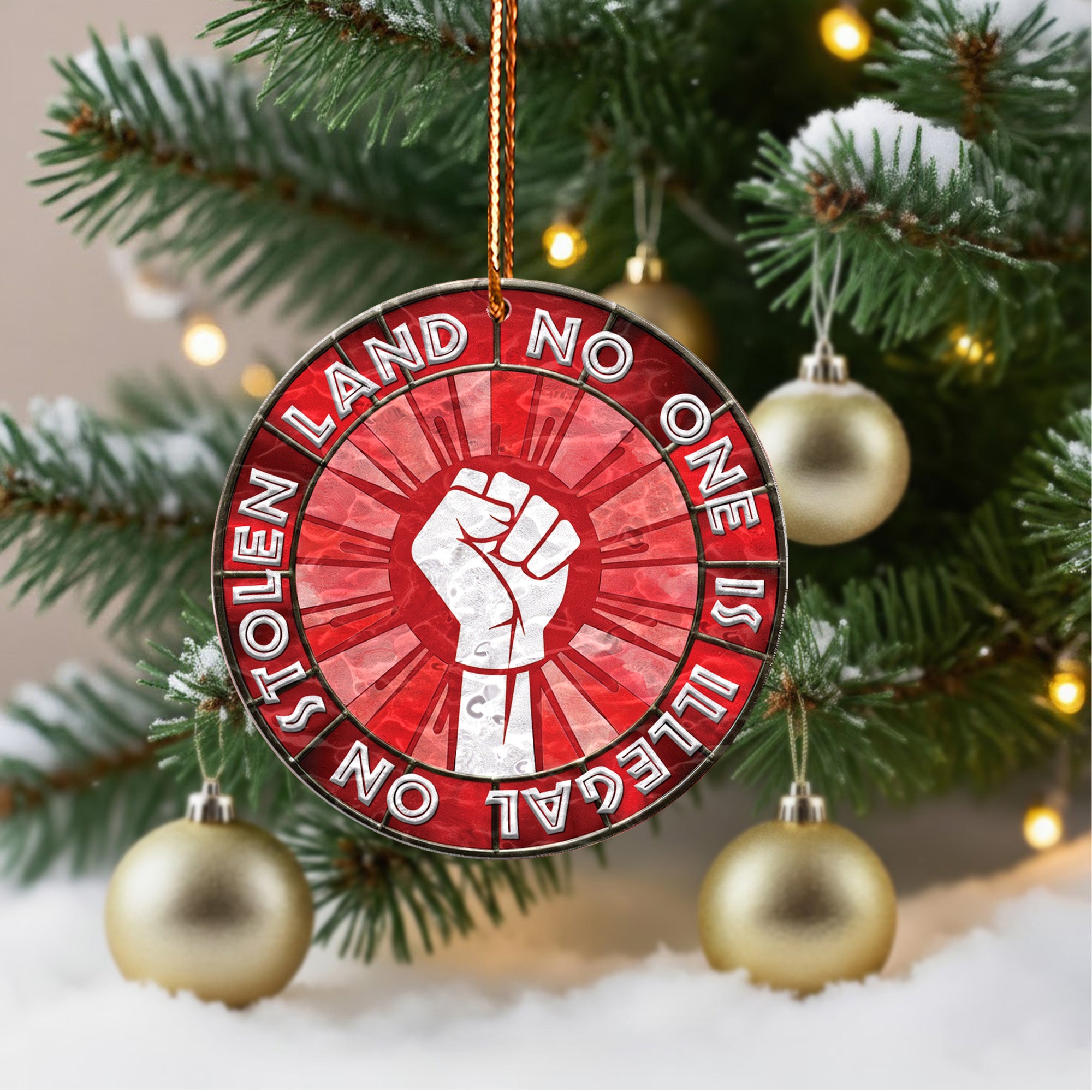 Wavy Acrylic No One Is Illegal On Stolen Land Activist Suncatcher Ornament Unique Gift Decor