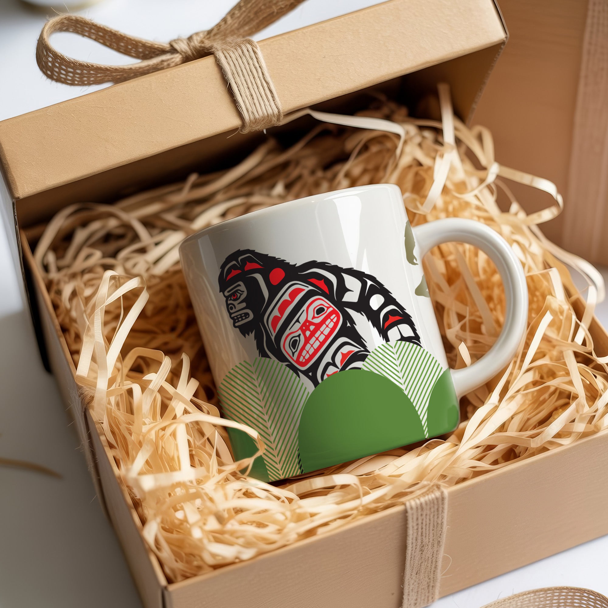 Native American Art Mug – Custom Black Bear & Red Design