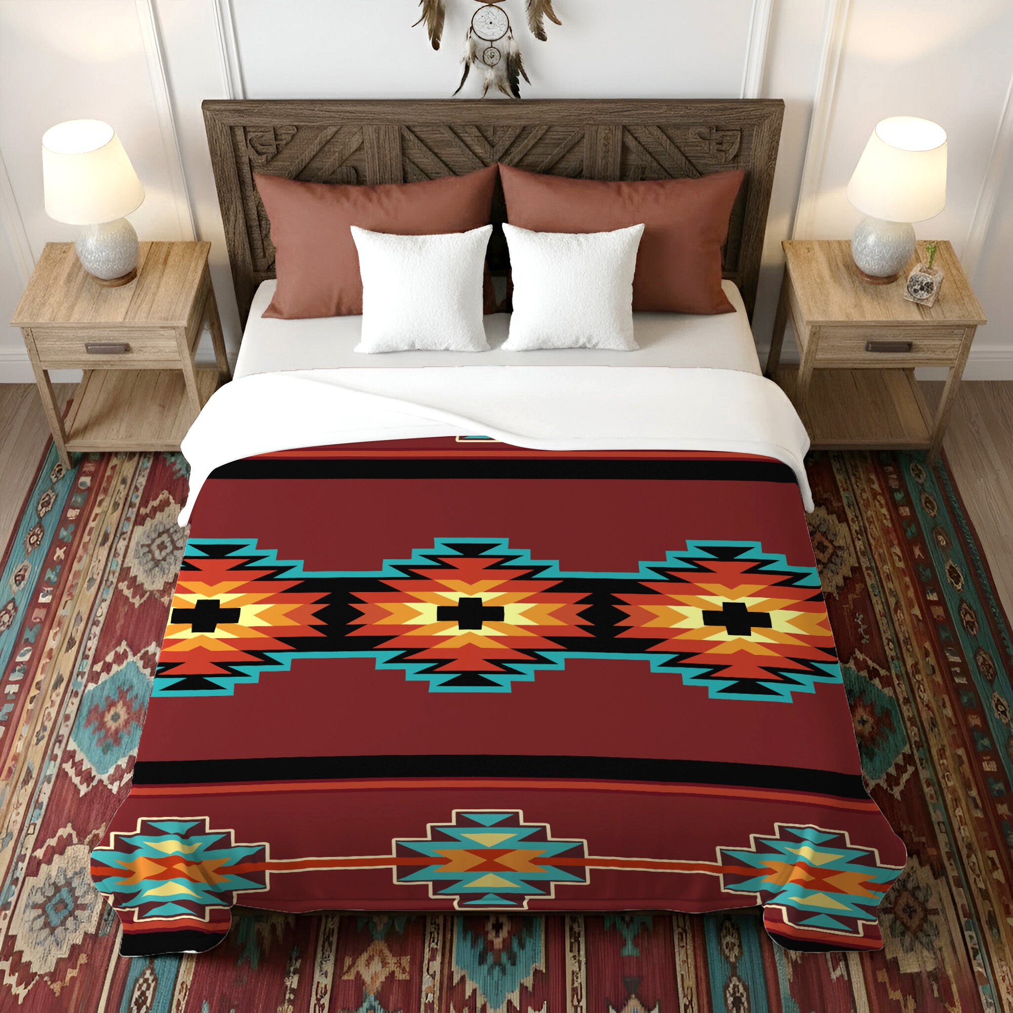 Native American Style Brown Pattern  Soft and Warm Fleece Blanket