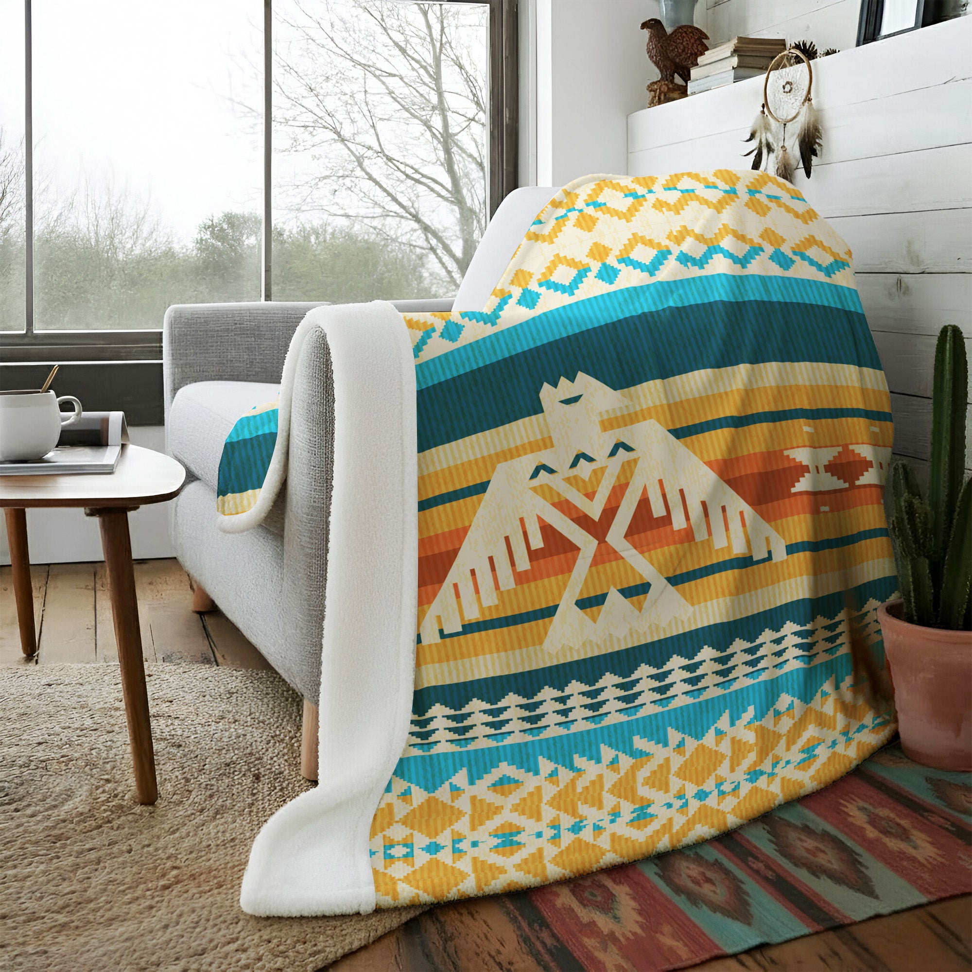 Native American Style Colorful Border Pattern Soft And Warm Fleece Blanket