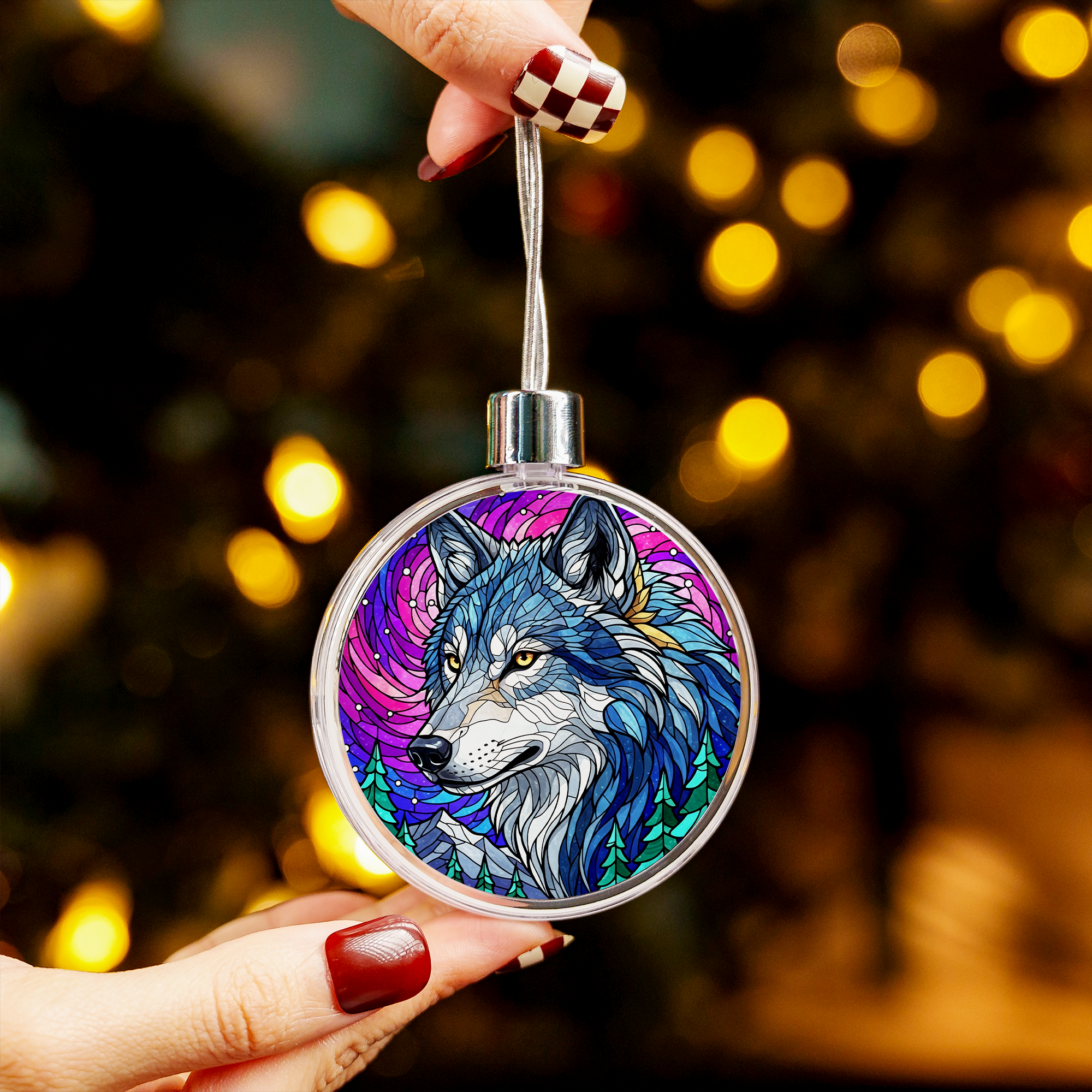 Stained Glass Wolf Clear Plastic and Aluminium Ornament Unique Christmas Gift Decor