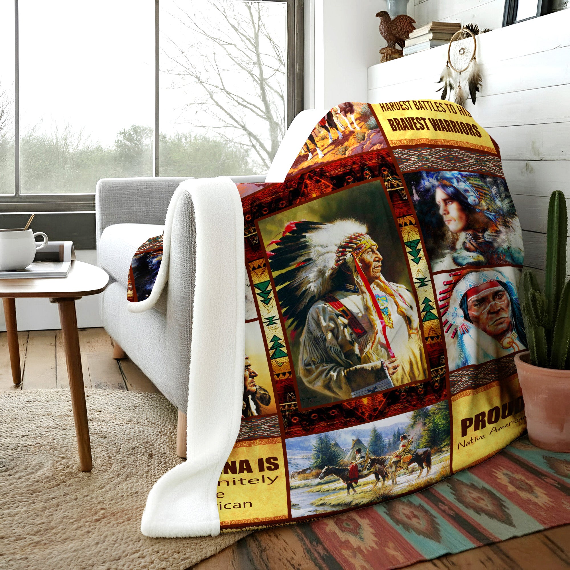 Native American Style Chief Soft and Warm Fleece Blanket