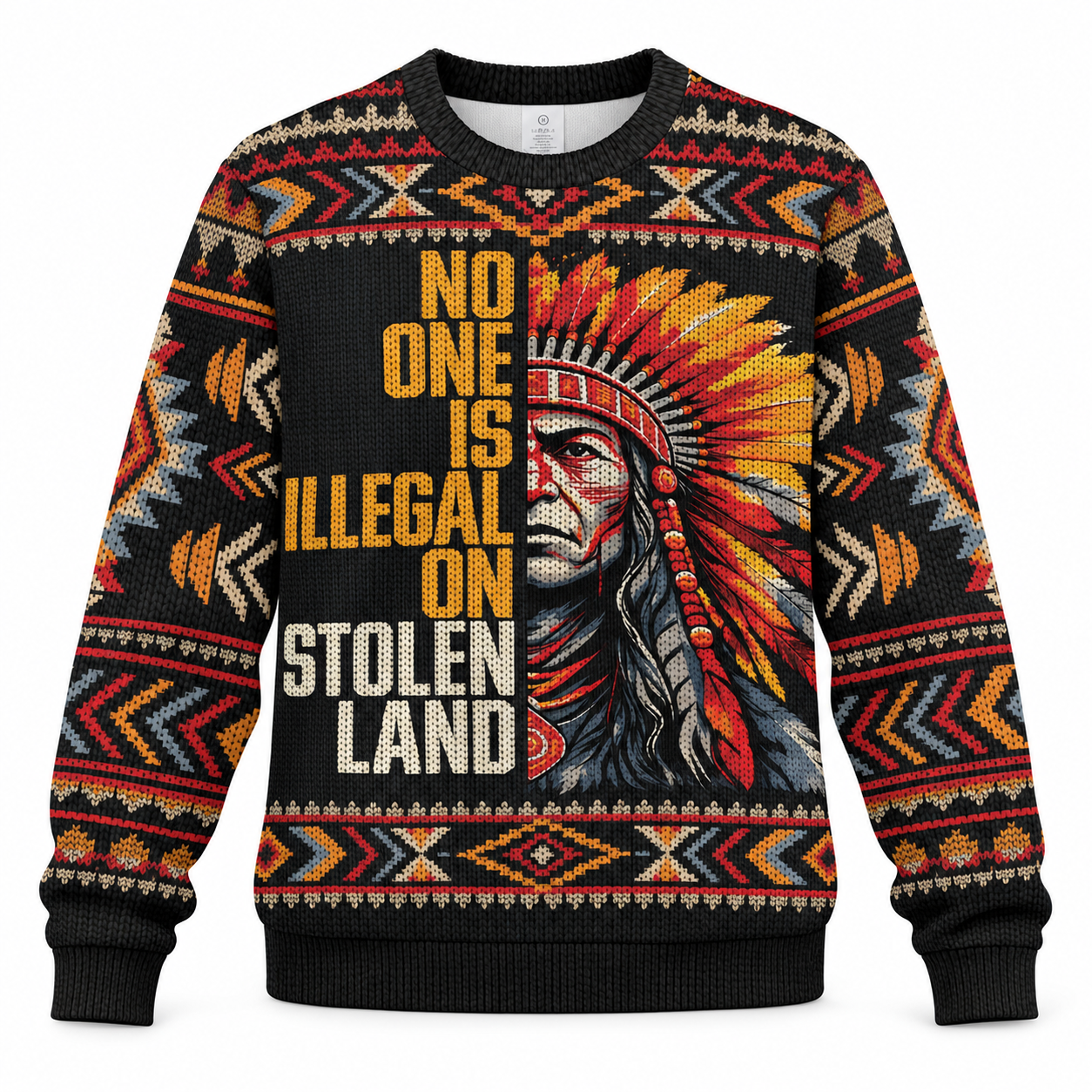 No One Is Illegal On Stolen Land Ugly Sweatshirt - Native American Ugly Sweatshirt Unisex