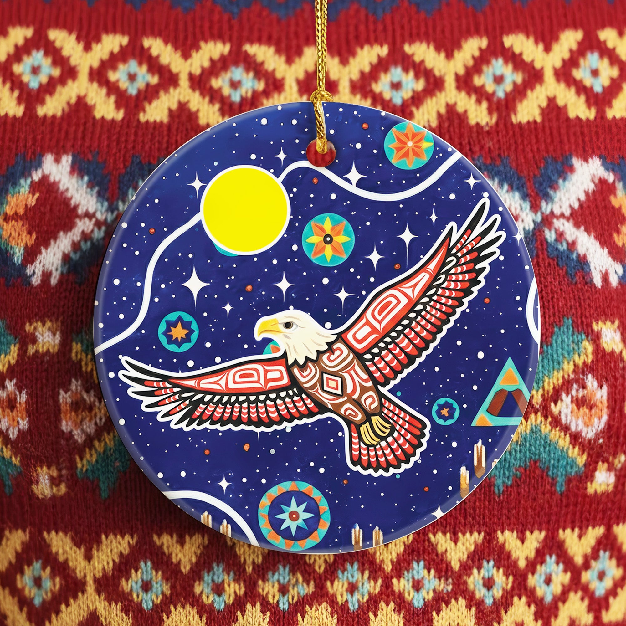 Tribal Eagle of the Night Sky Ceramic Ornament – Indigenous Art Decor