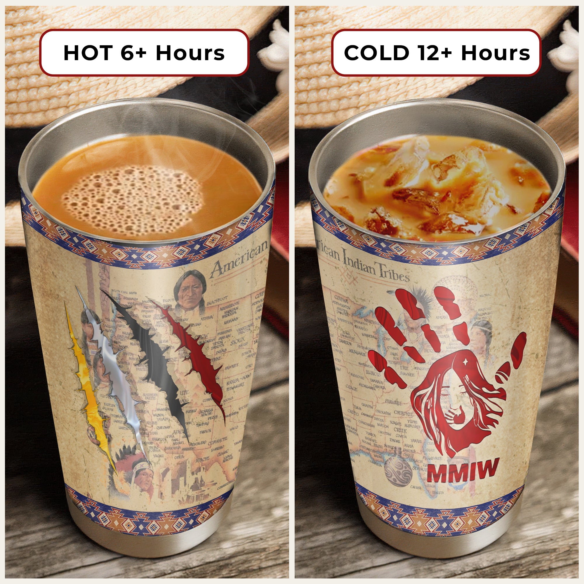 MMIW Red Hand and Maps Native American Tumbler Stainless Steel Drinking Cup
