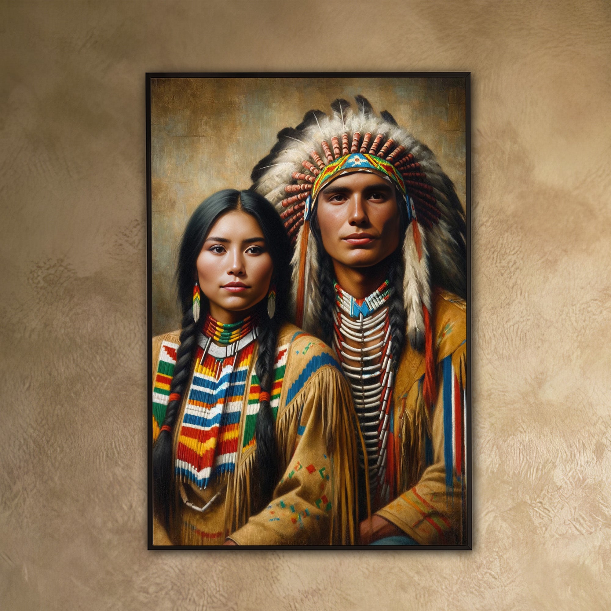 Custom Native American Couple Portrait Photo Canvas Art Gift Home Decor