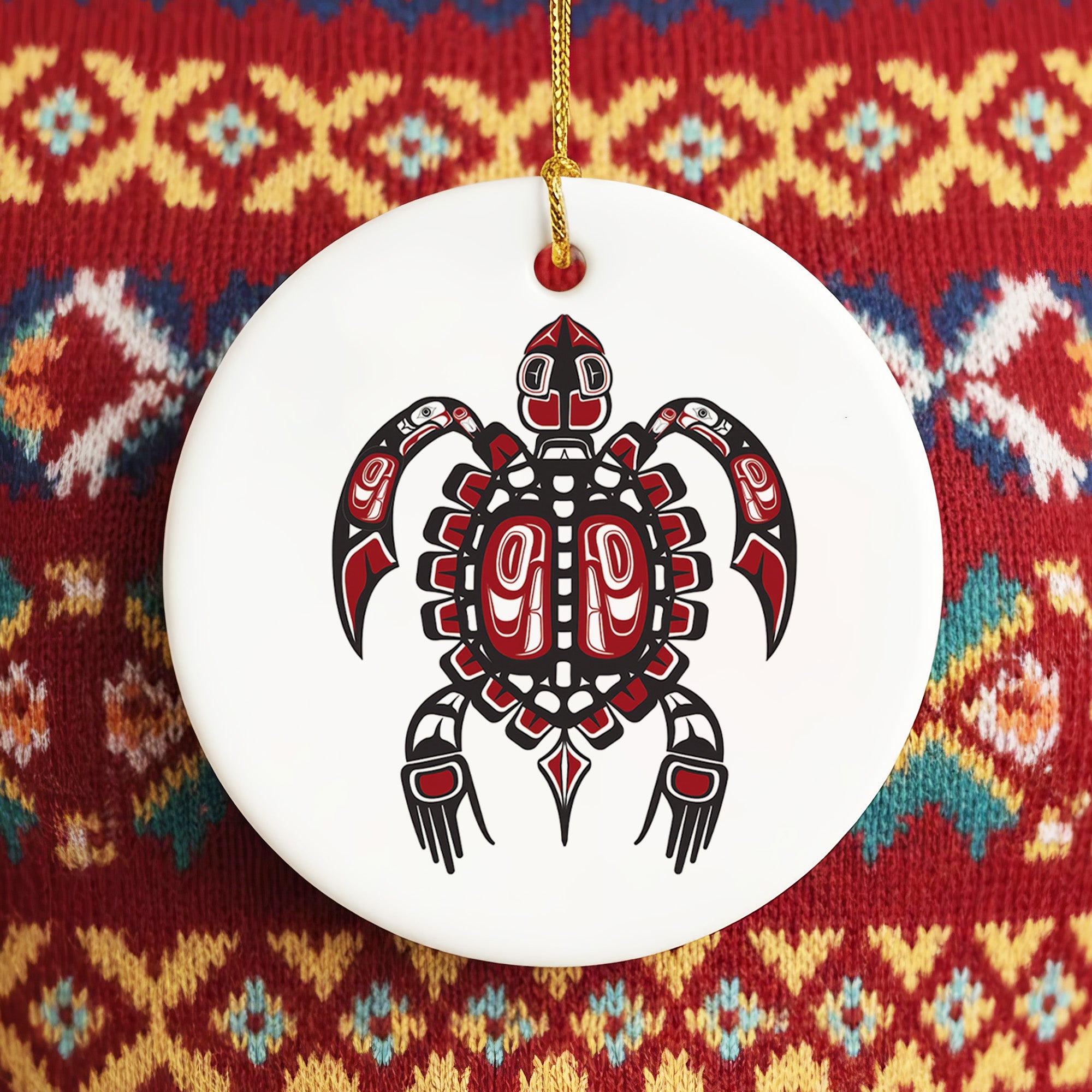Native Turtle Spirit Ceramic Ornament – Handcrafted Indigenous Art Decoration