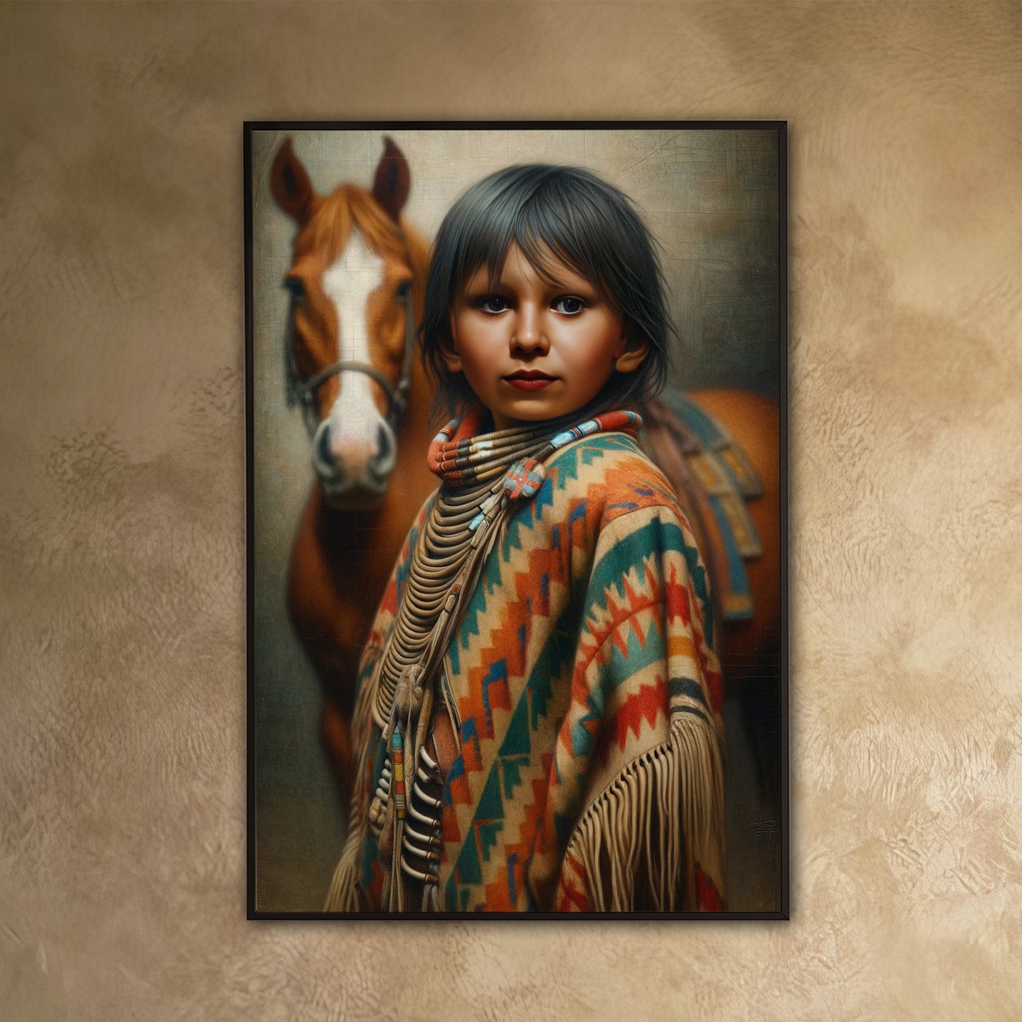 Custom Native American Child and The Horse Portrait Photo Canvas Art Gift Home Decor