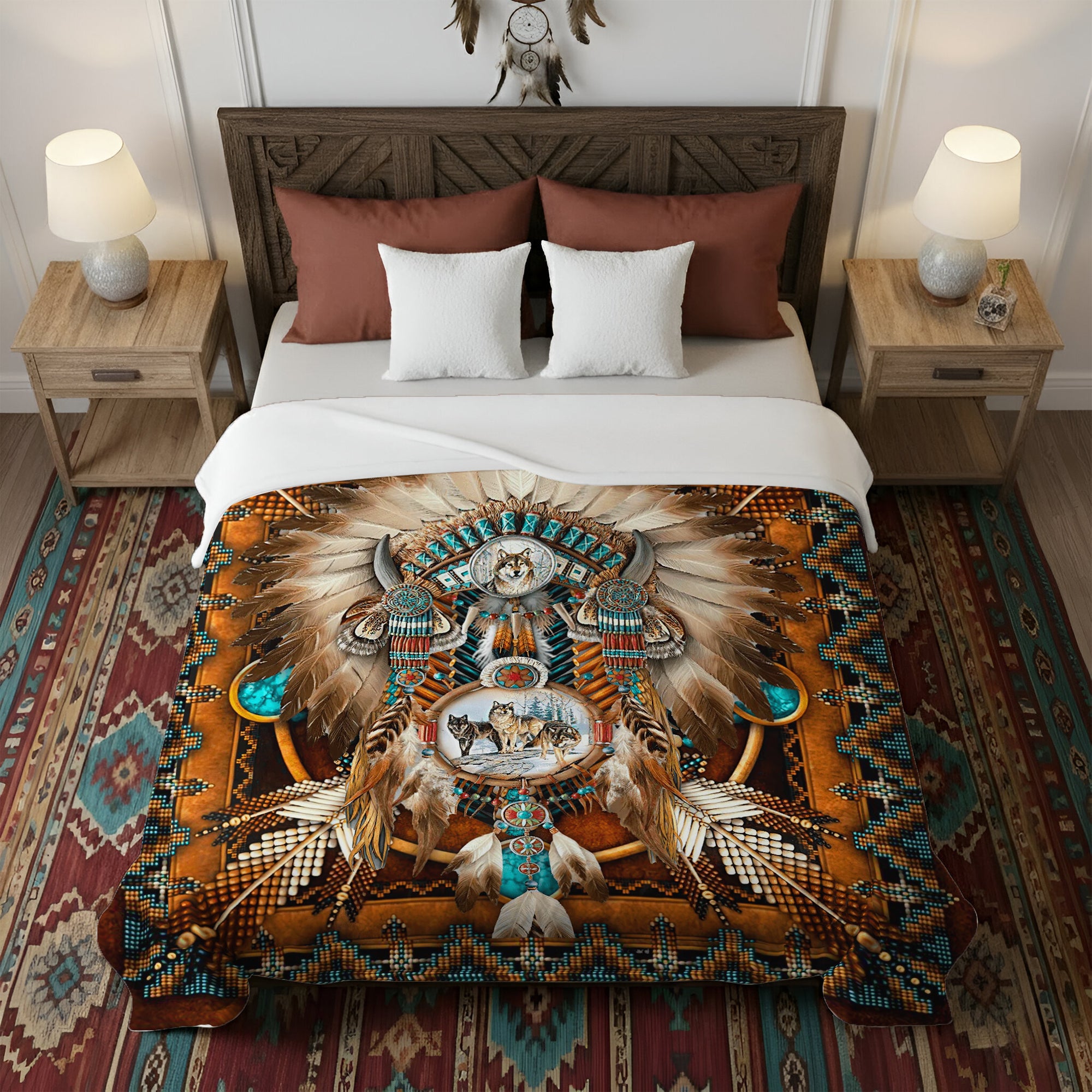 Wolf Spirit Dreamcatcher Native Spirit Art Premium Fleece Blanket