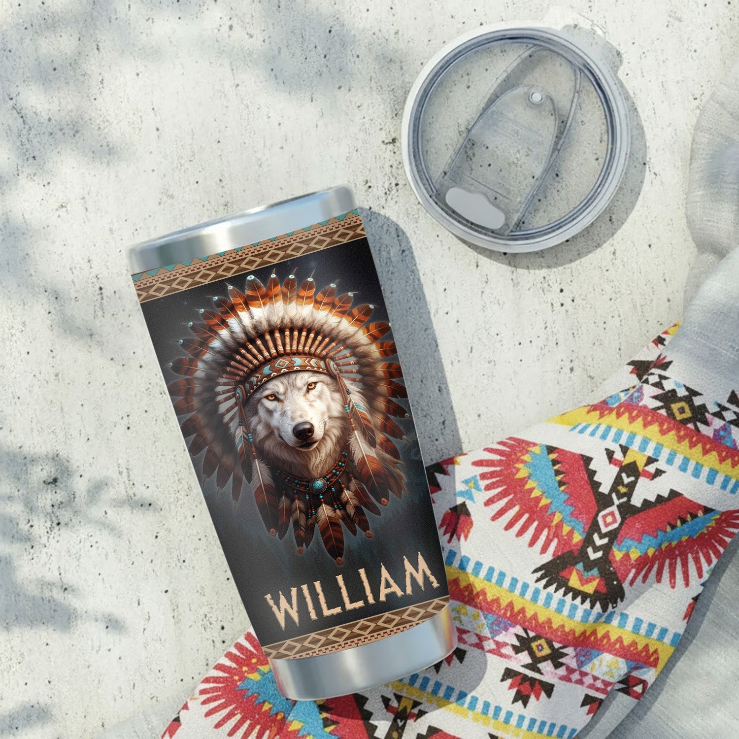 Warrior Wolf Tumbler Stainless Steel Drinking Cup (Custom Name)