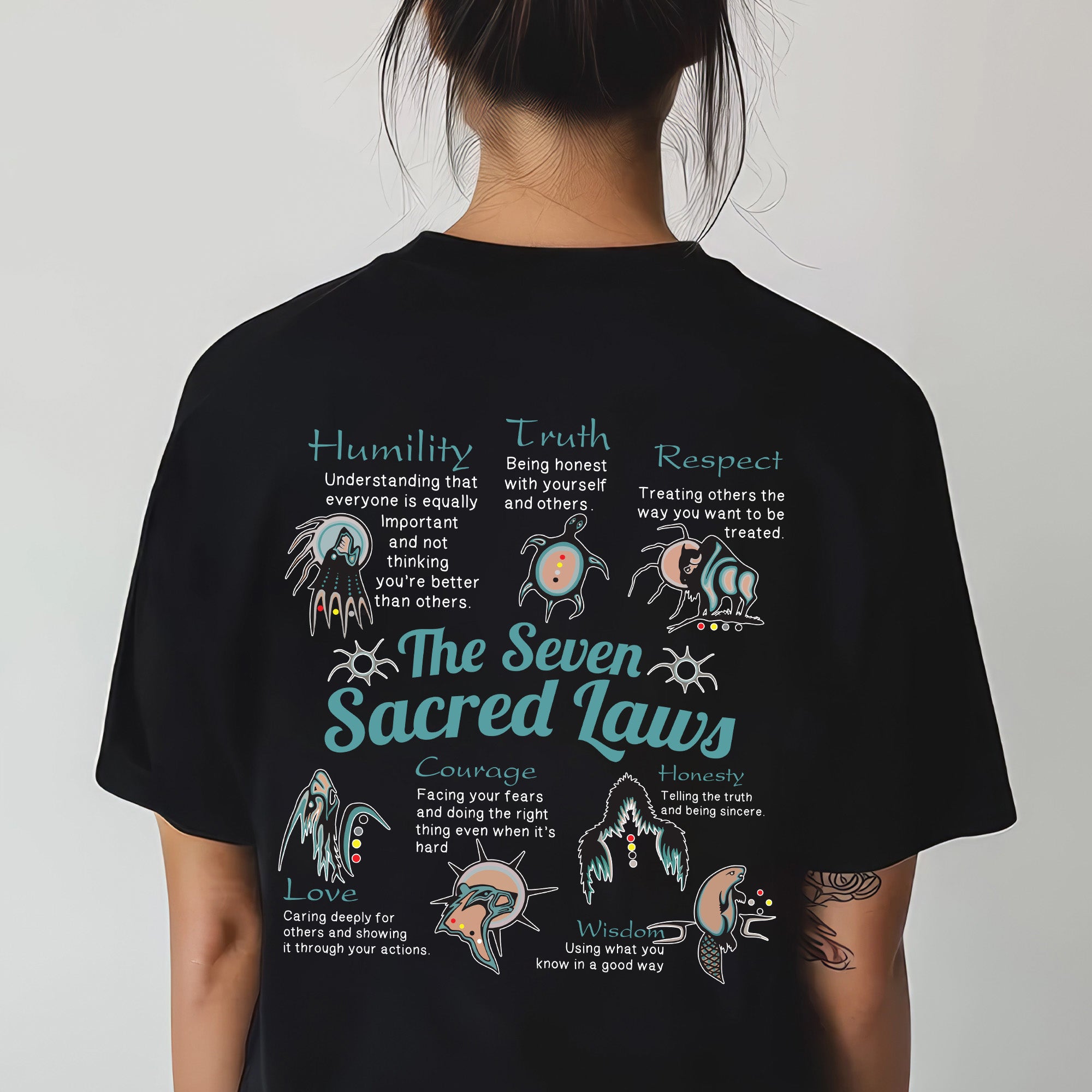 The Seven Sacred Laws Native American Indigenous Culture Unisex Two Sides T-shirt/T-shirt V-Neck/Hoodie/Sweatshirt