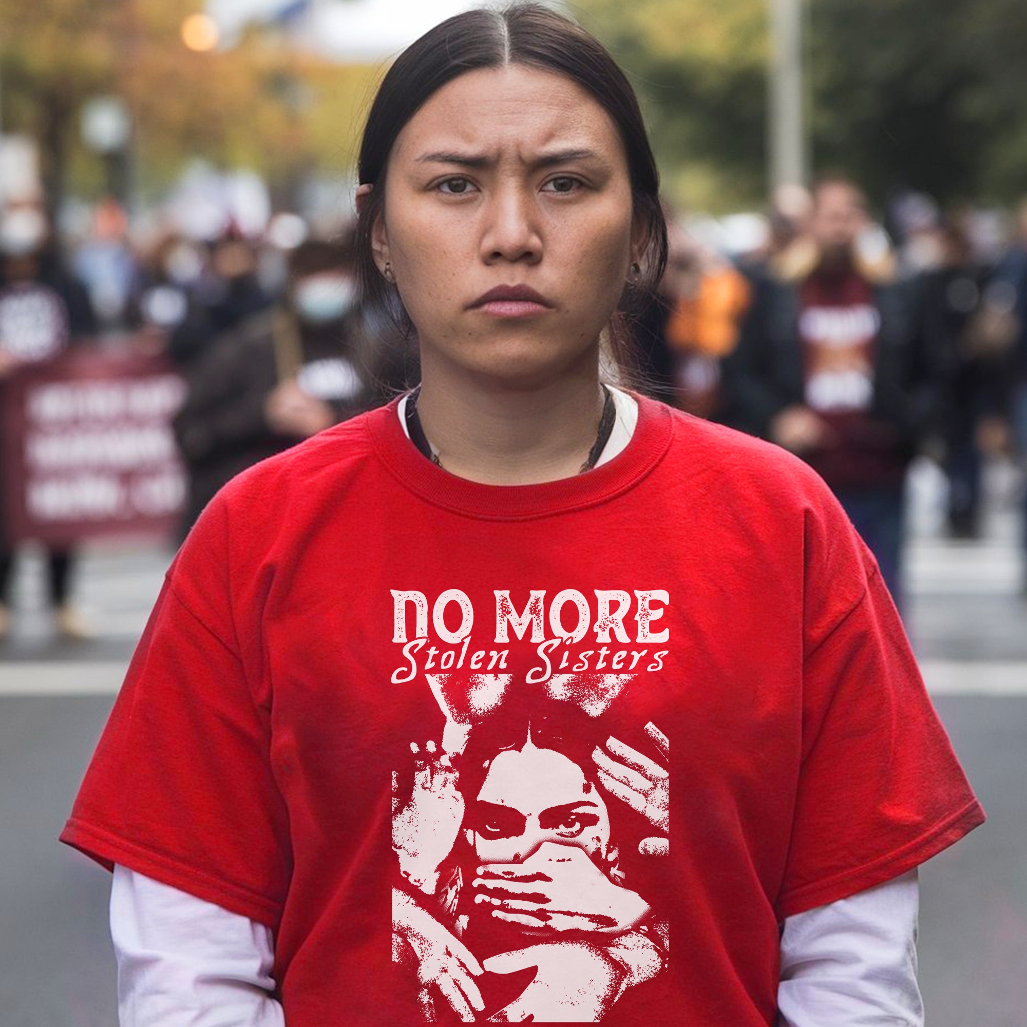 No More Stolen Sisters Red Hand - MMIW Unisex T-Shirt/T-Shirt V-Neck/Hoodie/Sweatshirt One Side