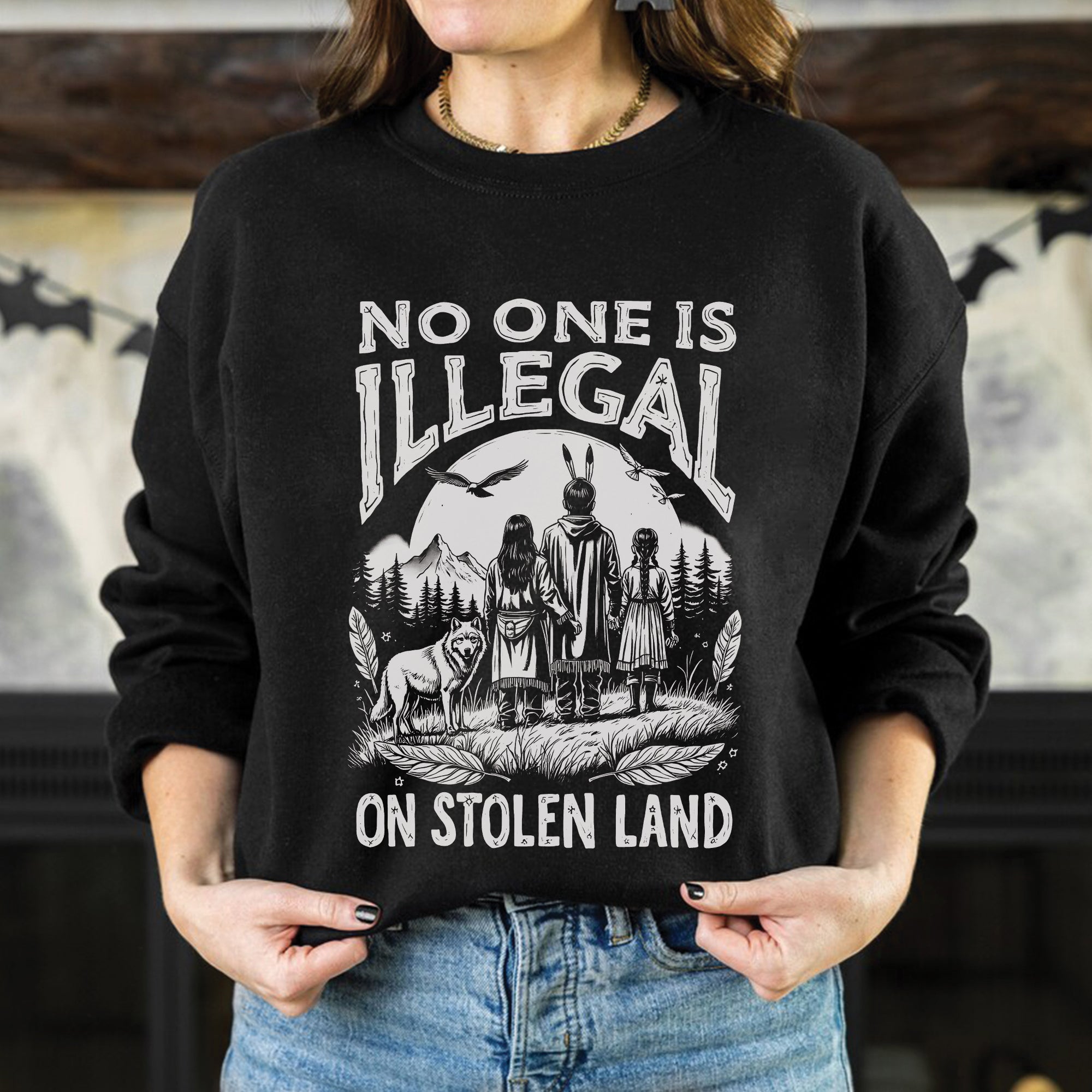 No One Is Illegal On Stolen Land - Unisex T-Shirt/T-Shirt V-Neck/Hoodie/Sweatshirt N56 Style 1