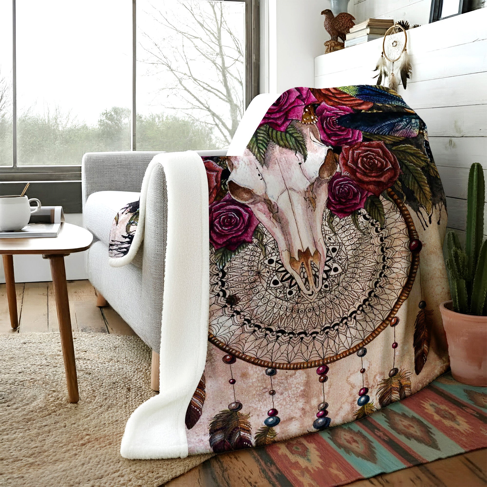 Native Dreamcatcher Rose Soft and Warm Premium Fleece Blanket