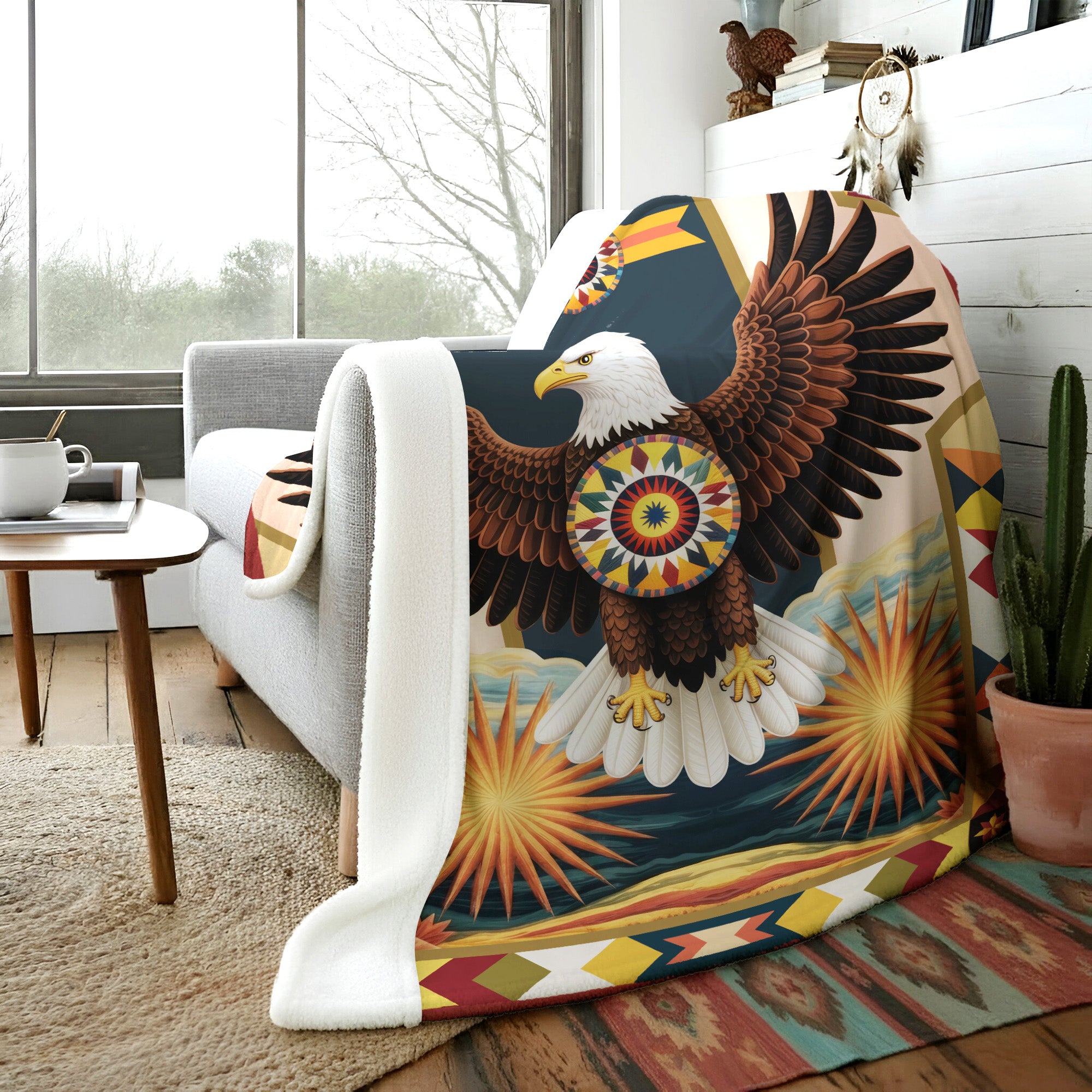 Sacred Eagle of Freedom Native American Cozy Premium Fleece Blanket
