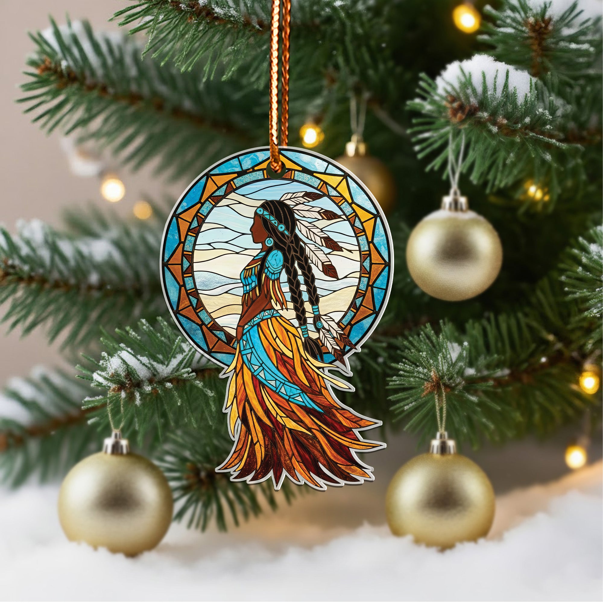 Indigenous Tribal Woman Ornament Native American Unique Gift Decor Flat Acrylic