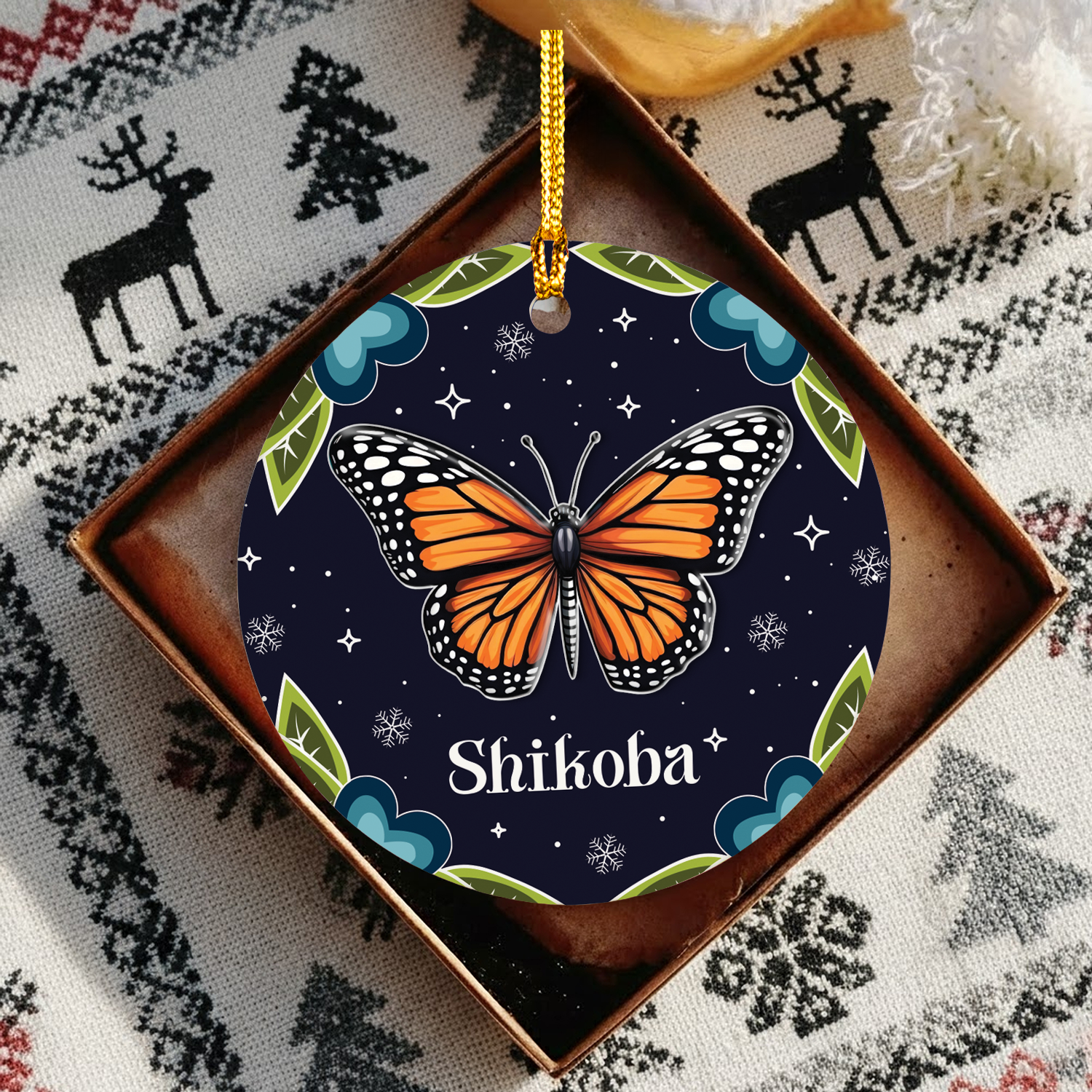 Monarch Butterfly Ceramic & Acrylic Round Ornament Native-Inspired Holiday Decor (Custom Name)