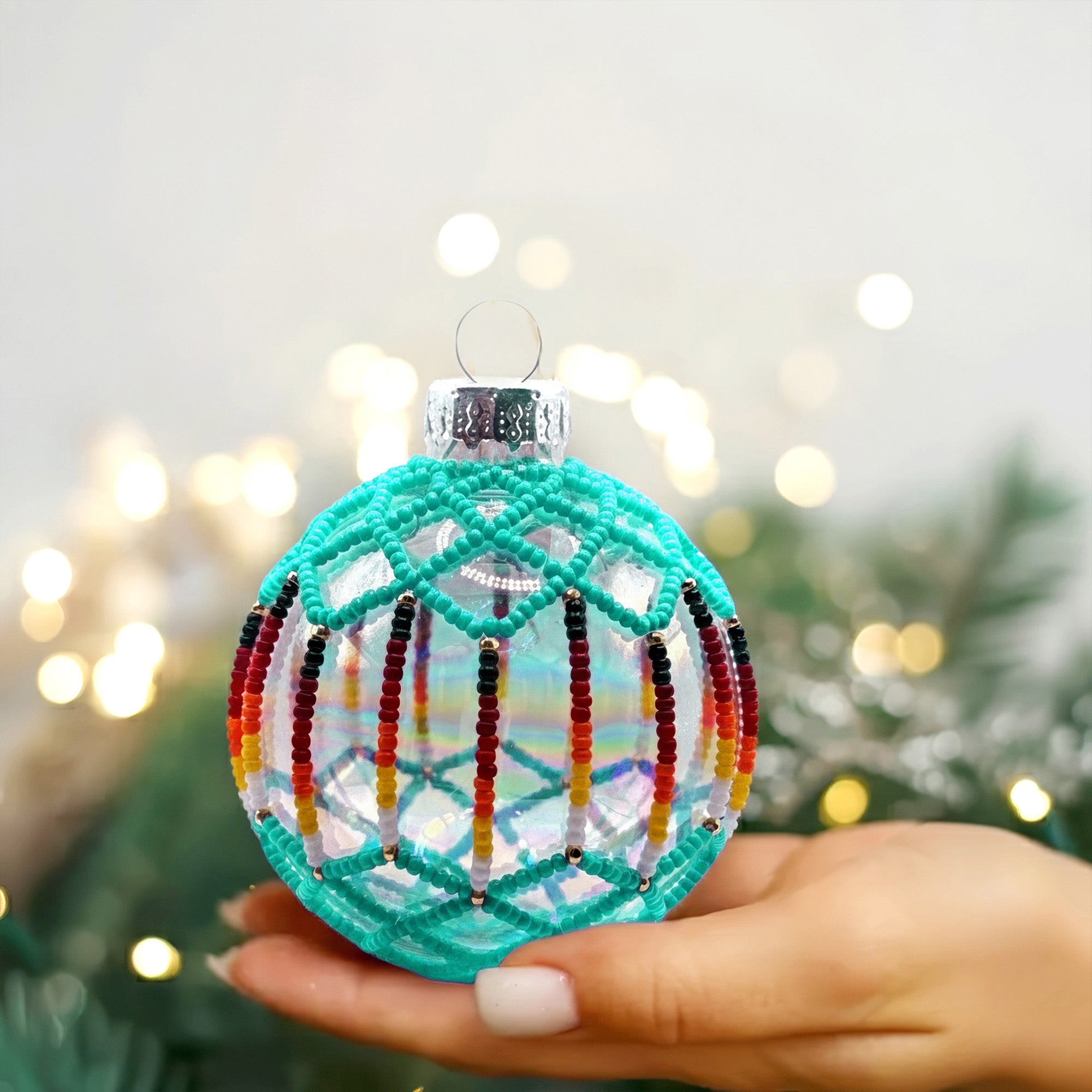 Turquoise Luster Beaded Ornament Holiday Decor Gifts