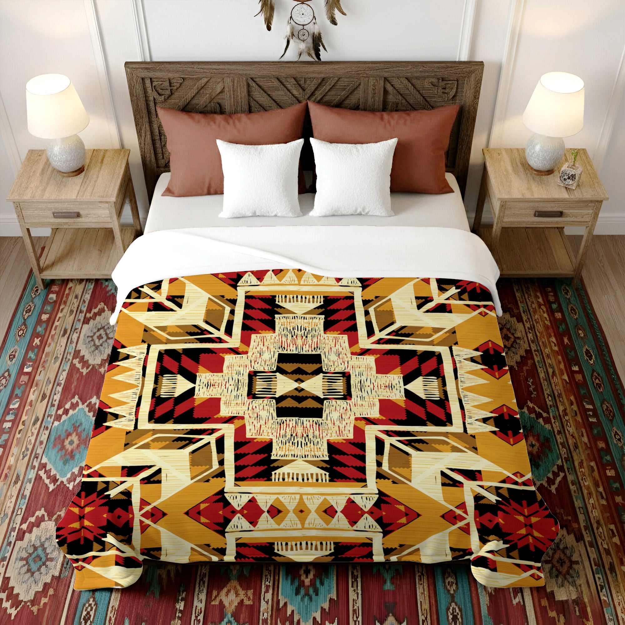 Native American Yellow Pattern Soft And Warm Premium Fleece Blanket