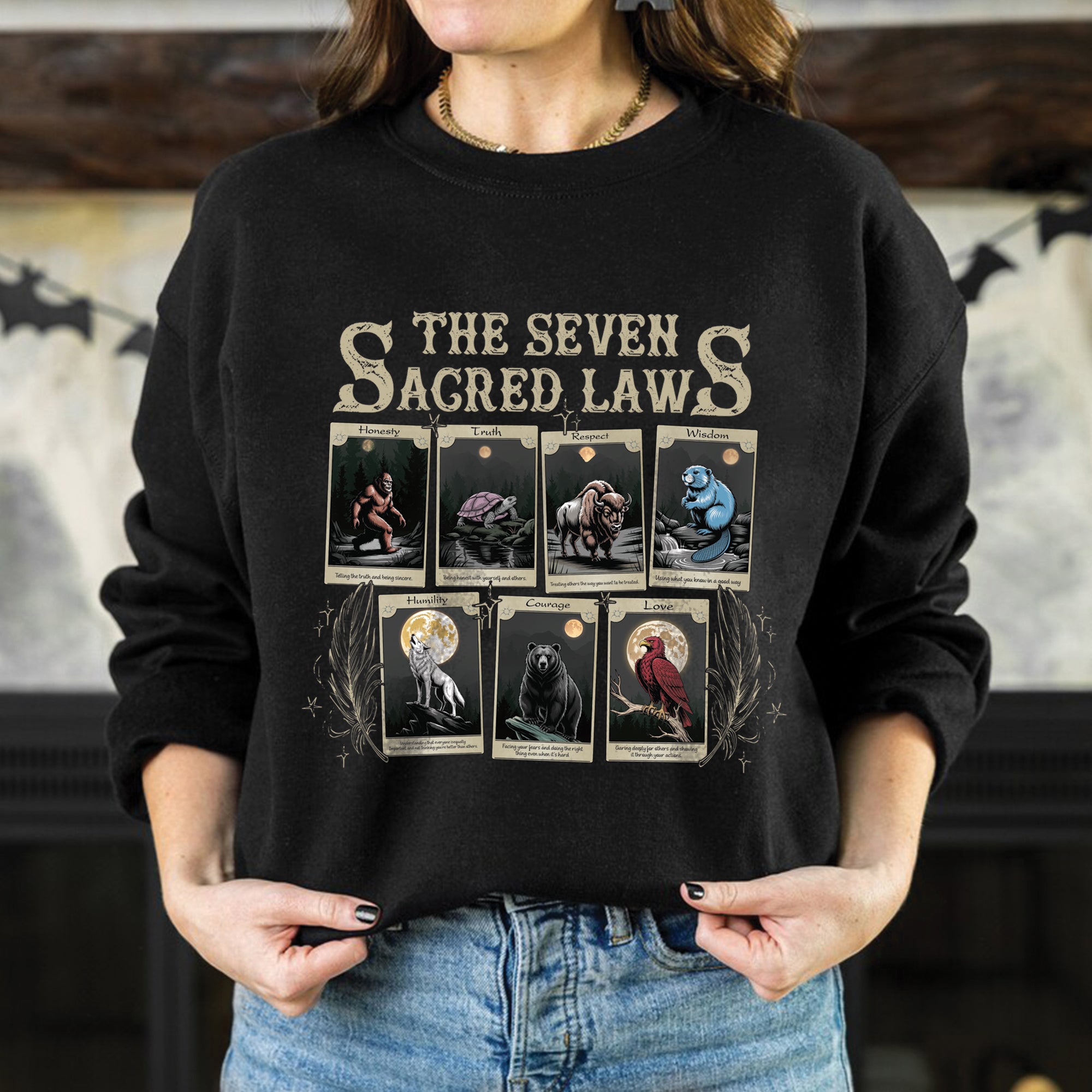 The Seven Sacred Laws Card Native American Indigenous Culture Unisex T-Shirt/T-Shirt V-Neck/Hoodie/Sweatshirt