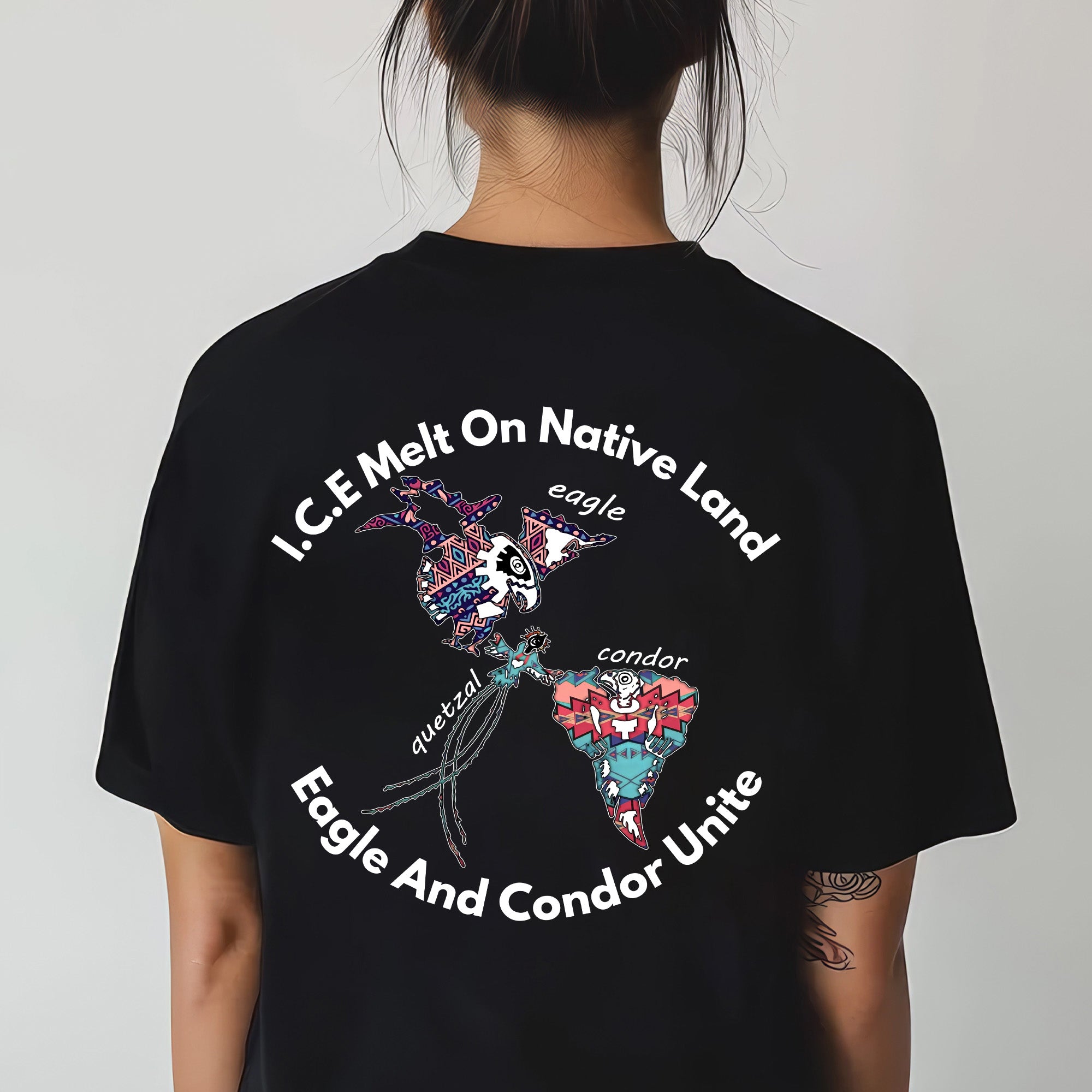 ICE Melt On Native Land – Eagle and Condor Unite Indigenous Solidarity Unisex T-shirt/T-shirt V-Neck/Hoodie/Sweatshirt - Two Sides